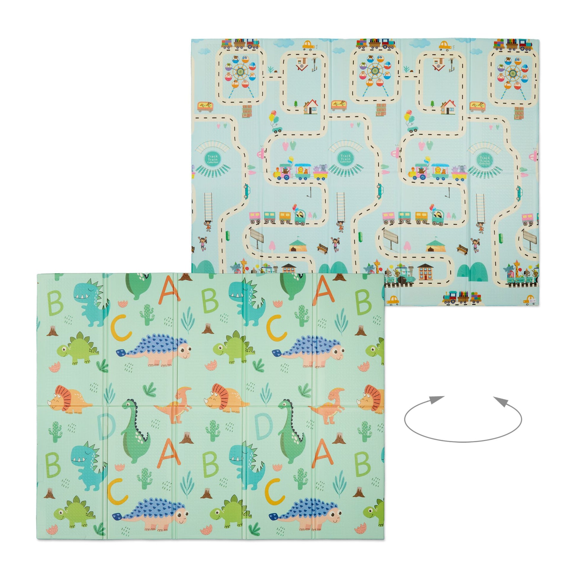 Faltbare Spielmatte Dinosaurier und Zug Weiss-Grün-Hellblau von Relaxdays