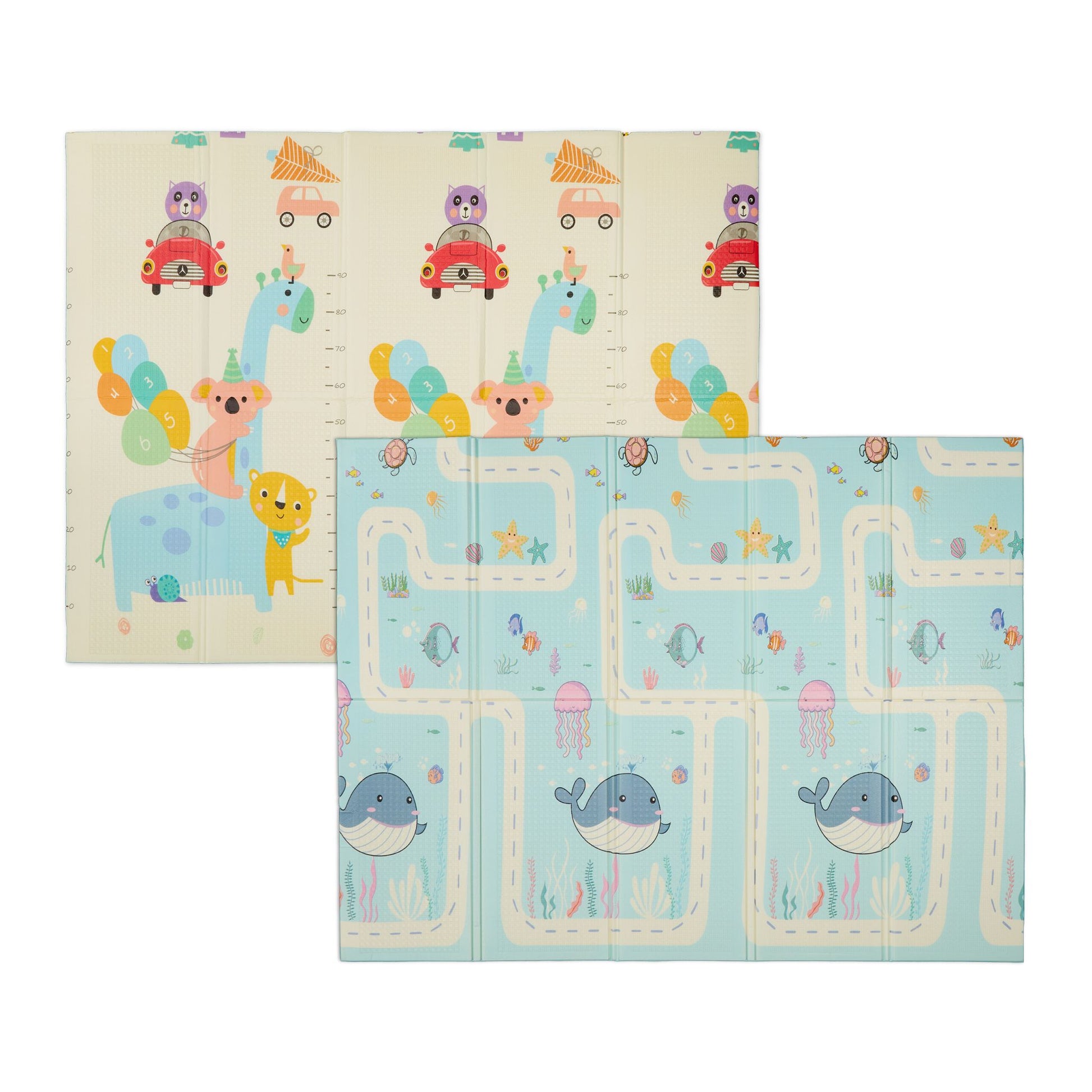 Faltbare Spielmatte Land- u. Meerestiere Weiss-Gelb-Hellblau von Relaxdays