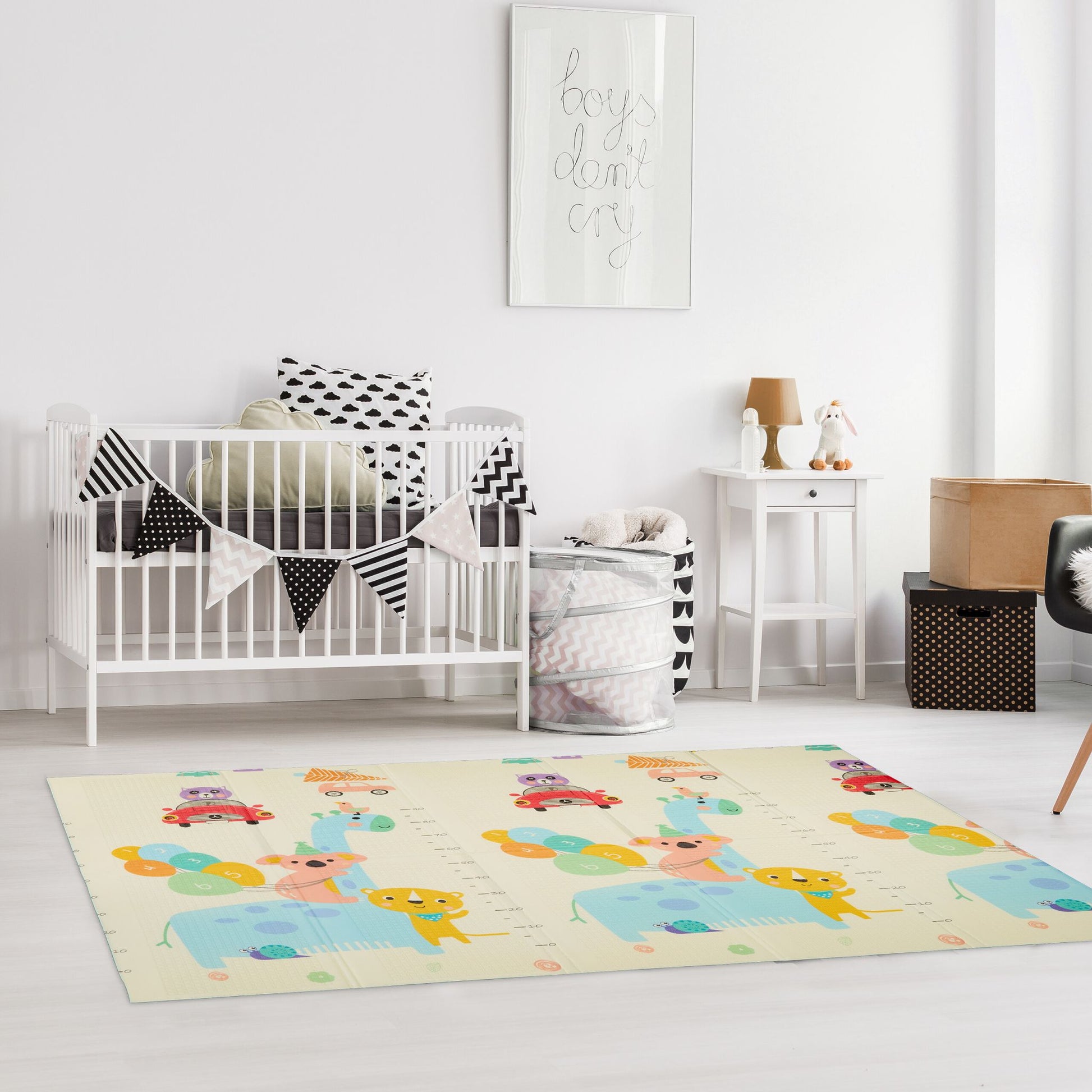 Faltbare Spielmatte Land- u. Meerestiere Weiss-Gelb-Hellblau von Relaxdays