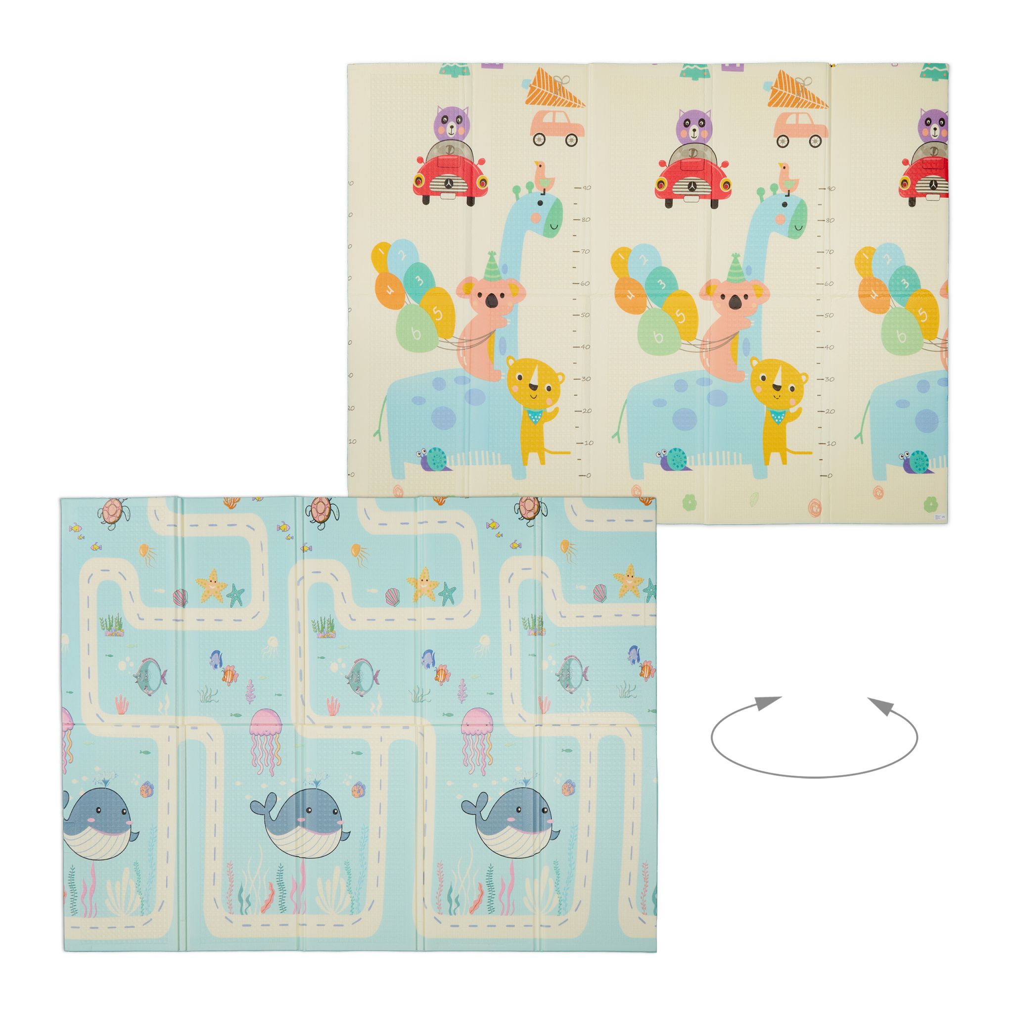 Faltbare Spielmatte Land- u. Meerestiere Weiss-Gelb-Hellblau von Relaxdays