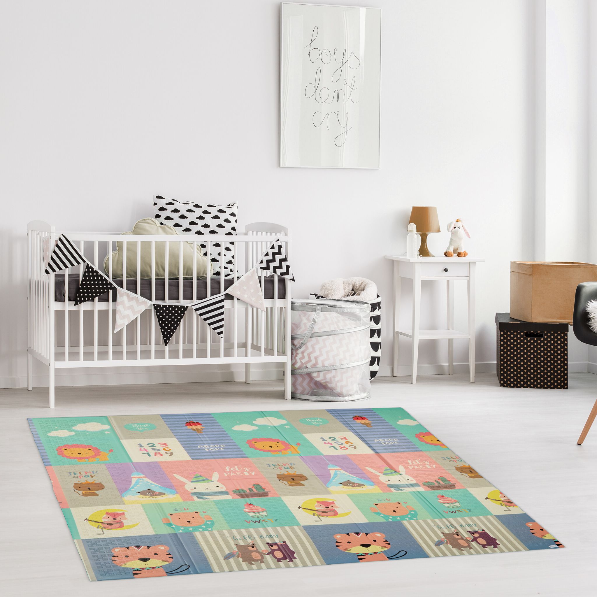 Faltbare Spielmatte Tiere Weiss-Lila-Rosa von Relaxdays
