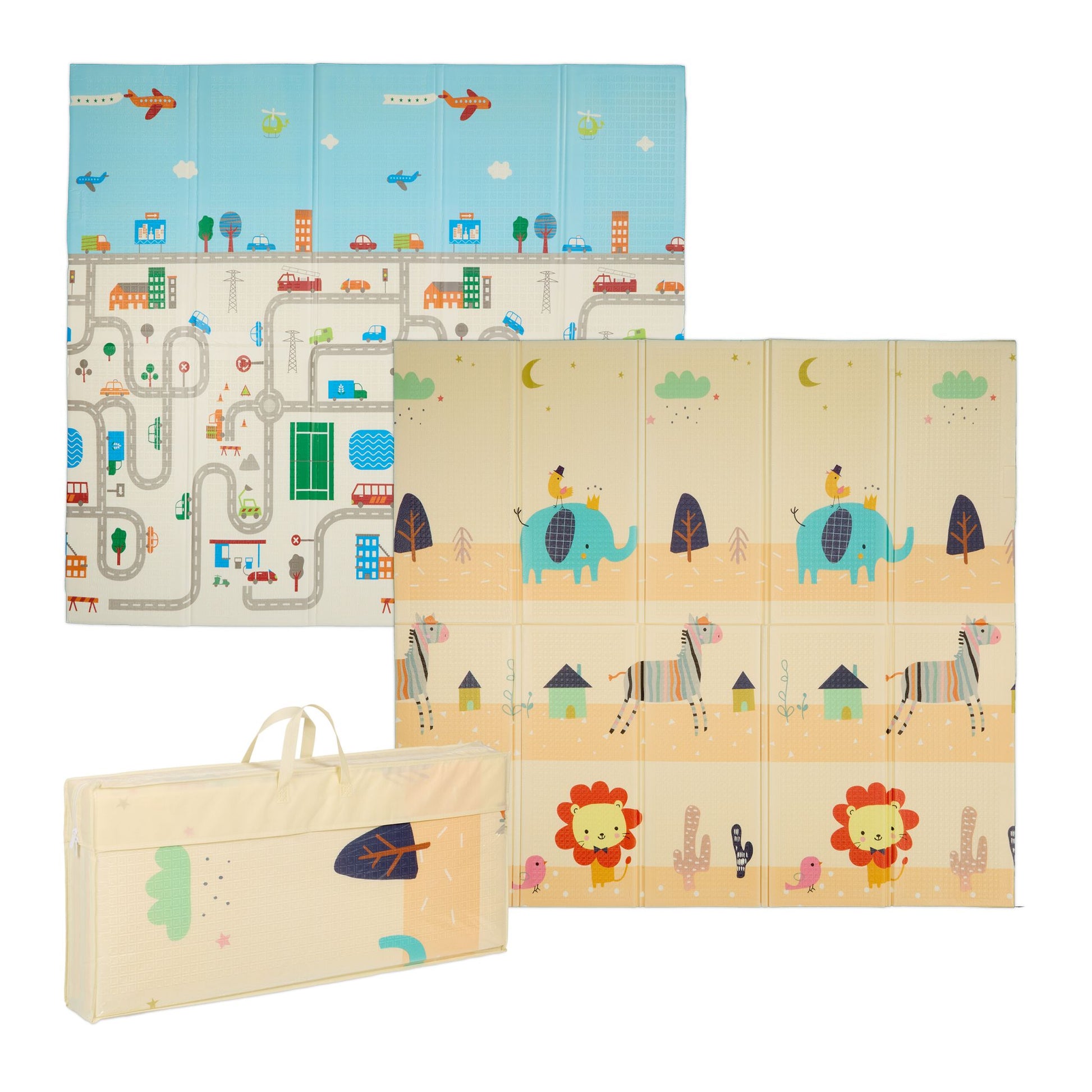Faltbare Spielmatte Tiere und Strasse Weiss-Blau-Orange von Relaxdays