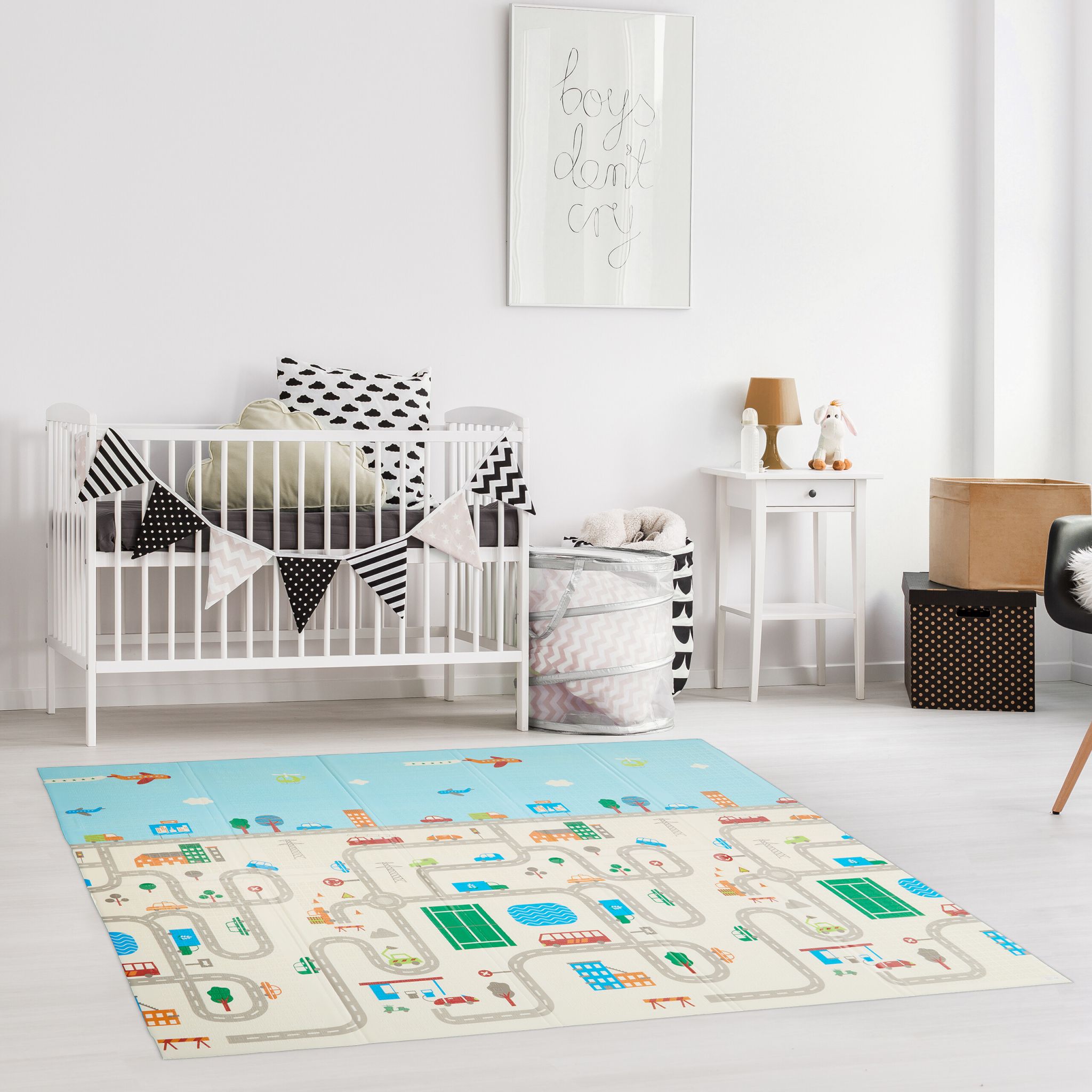 Faltbare Spielmatte Tiere und Strasse Weiss-Blau-Orange von Relaxdays