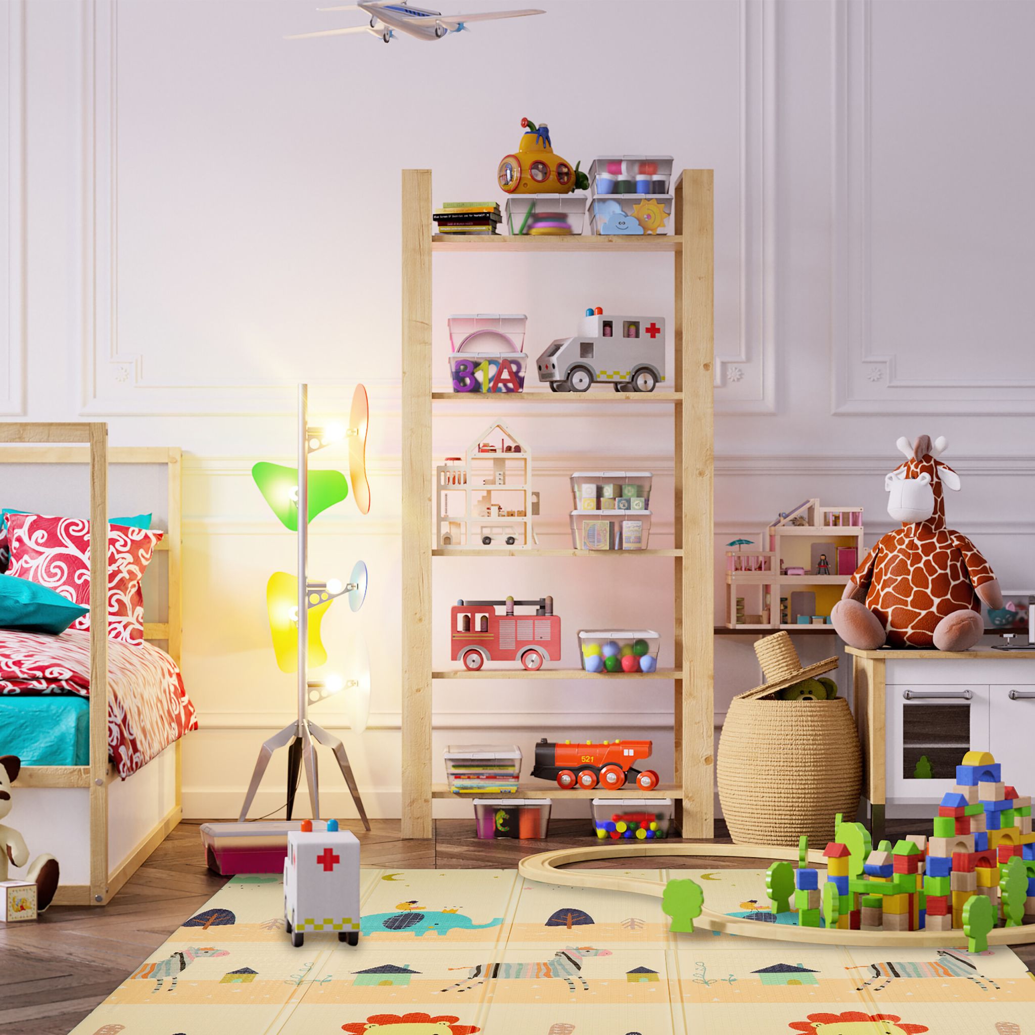 Faltbare Spielmatte Tiere und Strasse Weiss-Blau-Orange von Relaxdays