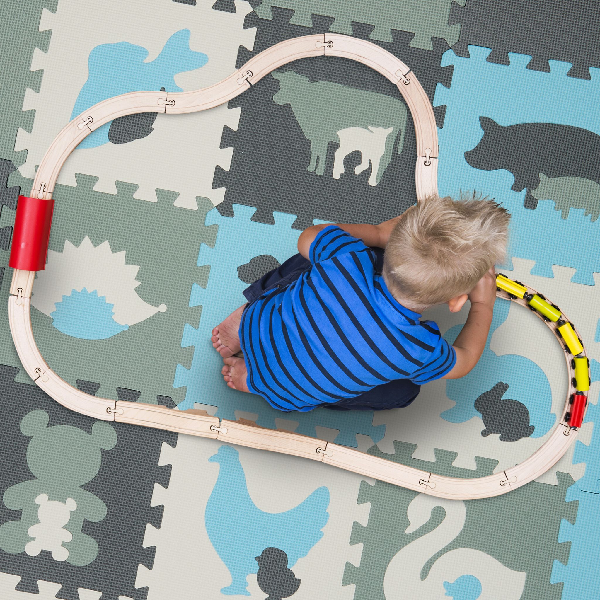 Puzzlematte Tiere Anthrazit-Weiss-Hellblau von Relaxdays
