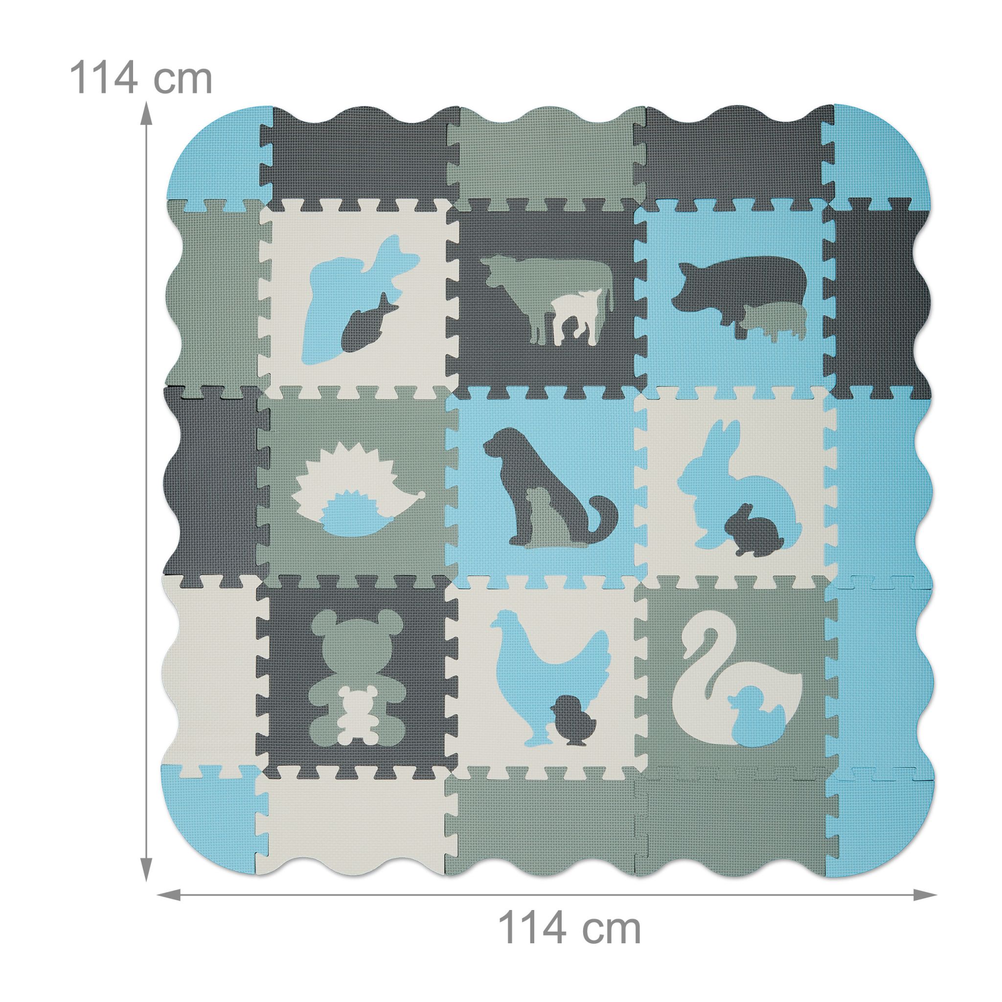 Puzzlematte Tiere Anthrazit-Weiss-Hellblau von Relaxdays