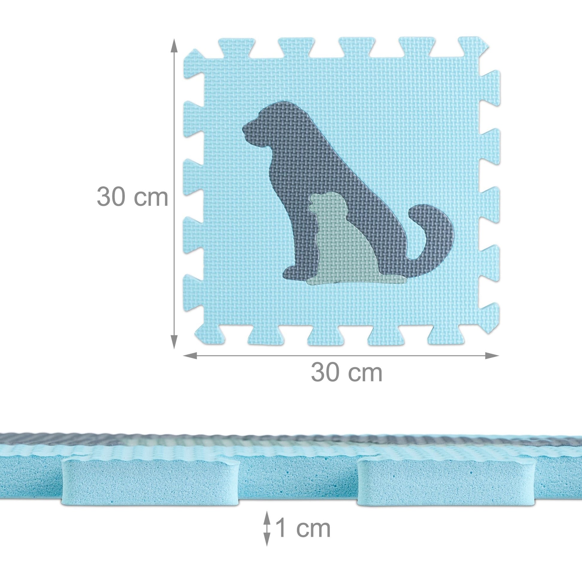 Puzzlematte Tiere Anthrazit-Weiss-Hellblau von Relaxdays