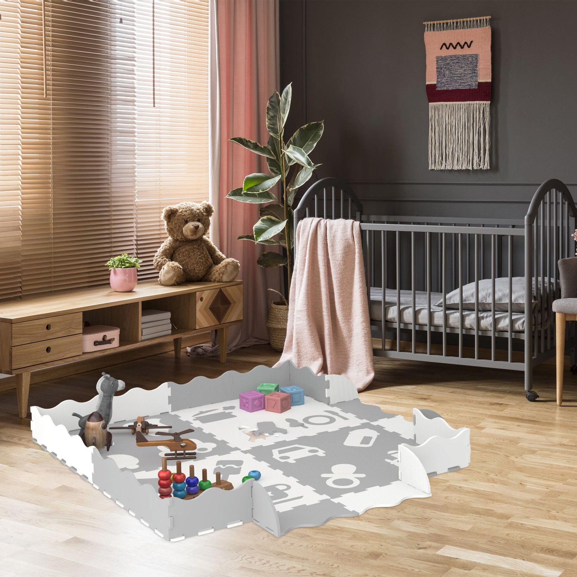 Puzzlematte Symbole Weiss-Grau von Relaxdays
