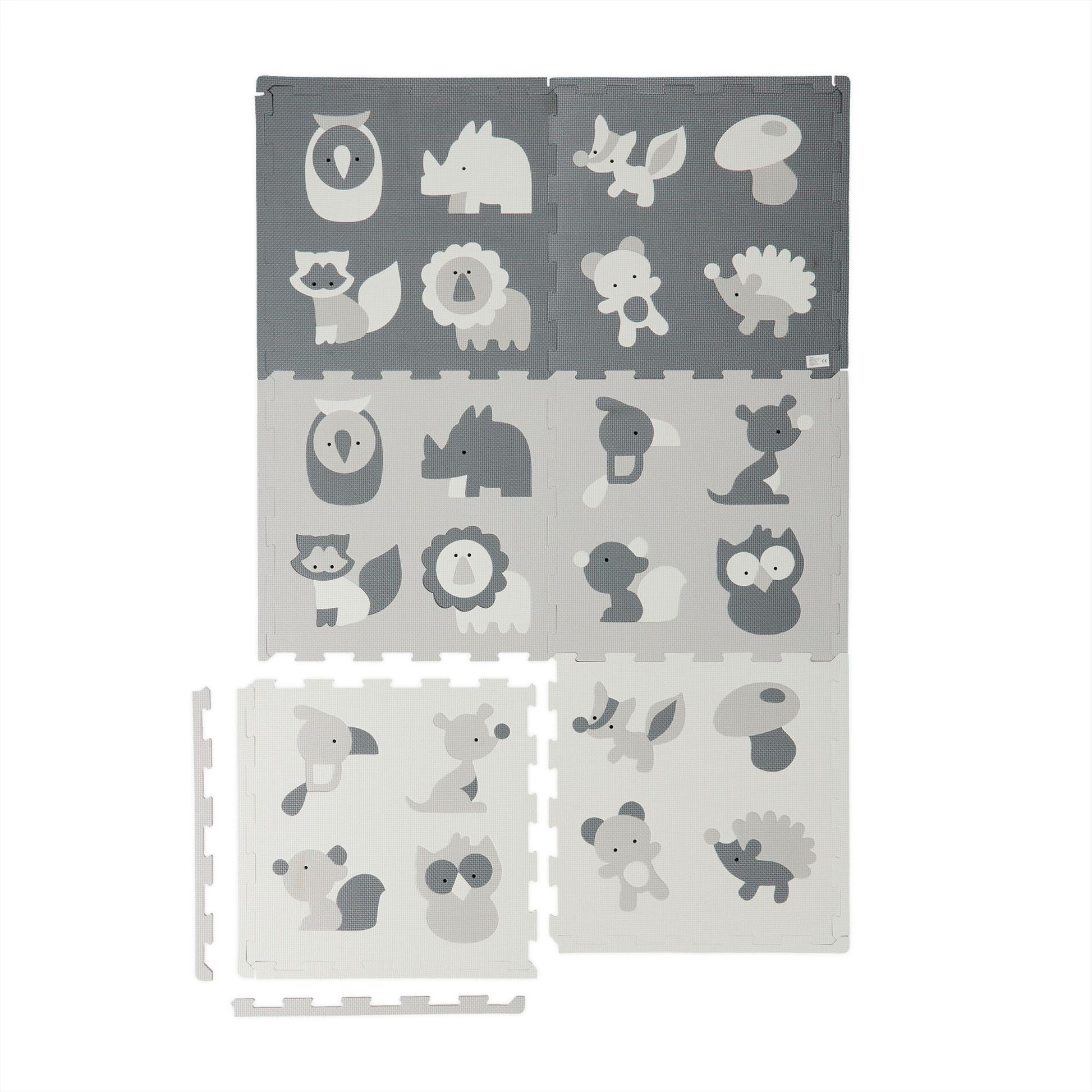 Puzzlematte Tiere Anthrazit-Weiss-Grau von Relaxdays