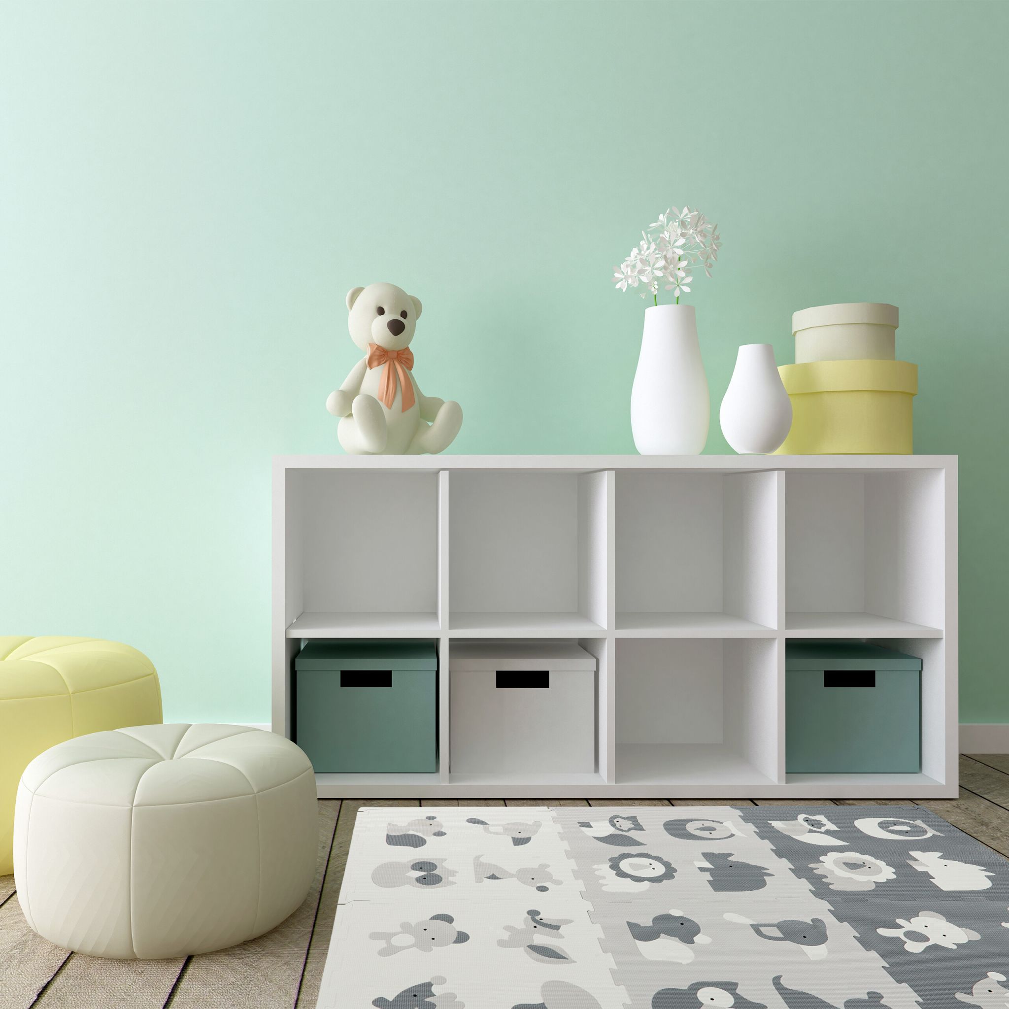 Puzzlematte Tiere Anthrazit-Weiss-Grau von Relaxdays