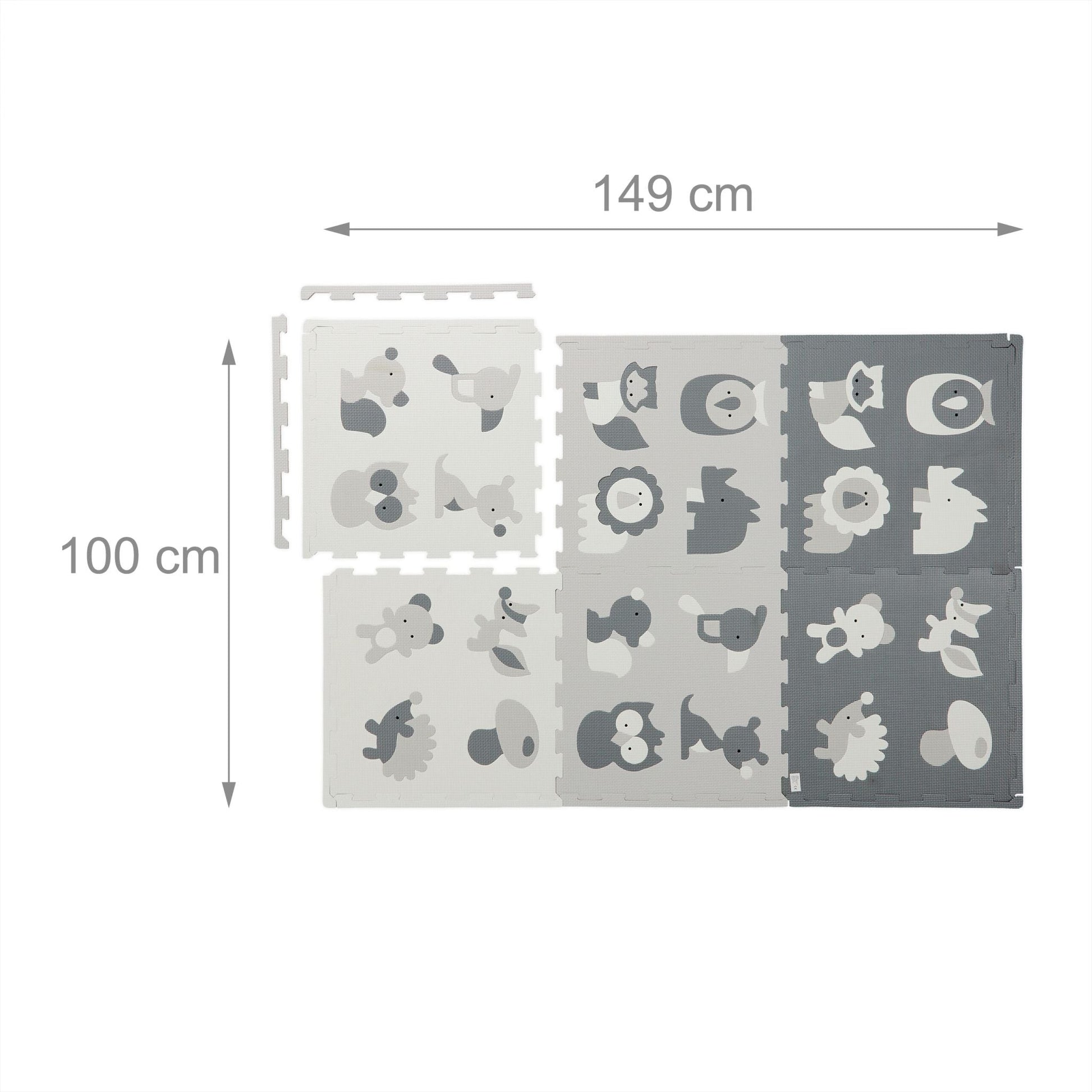 Puzzlematte Tiere Anthrazit-Weiss-Grau von Relaxdays