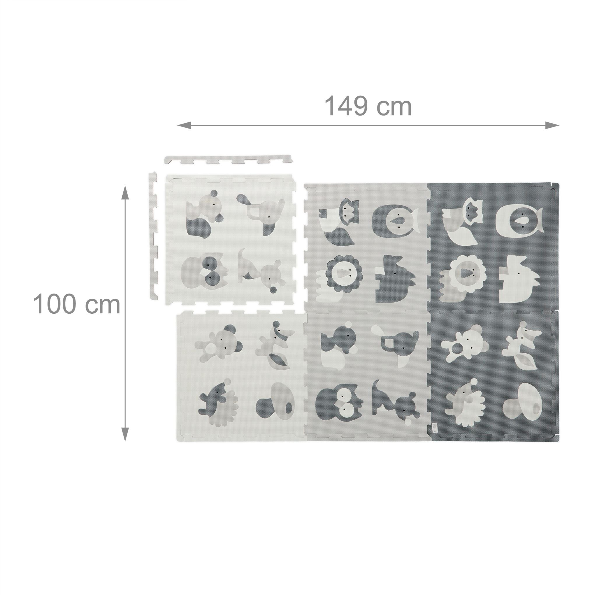Puzzlematte Tiere Anthrazit-Weiss-Grau von Relaxdays