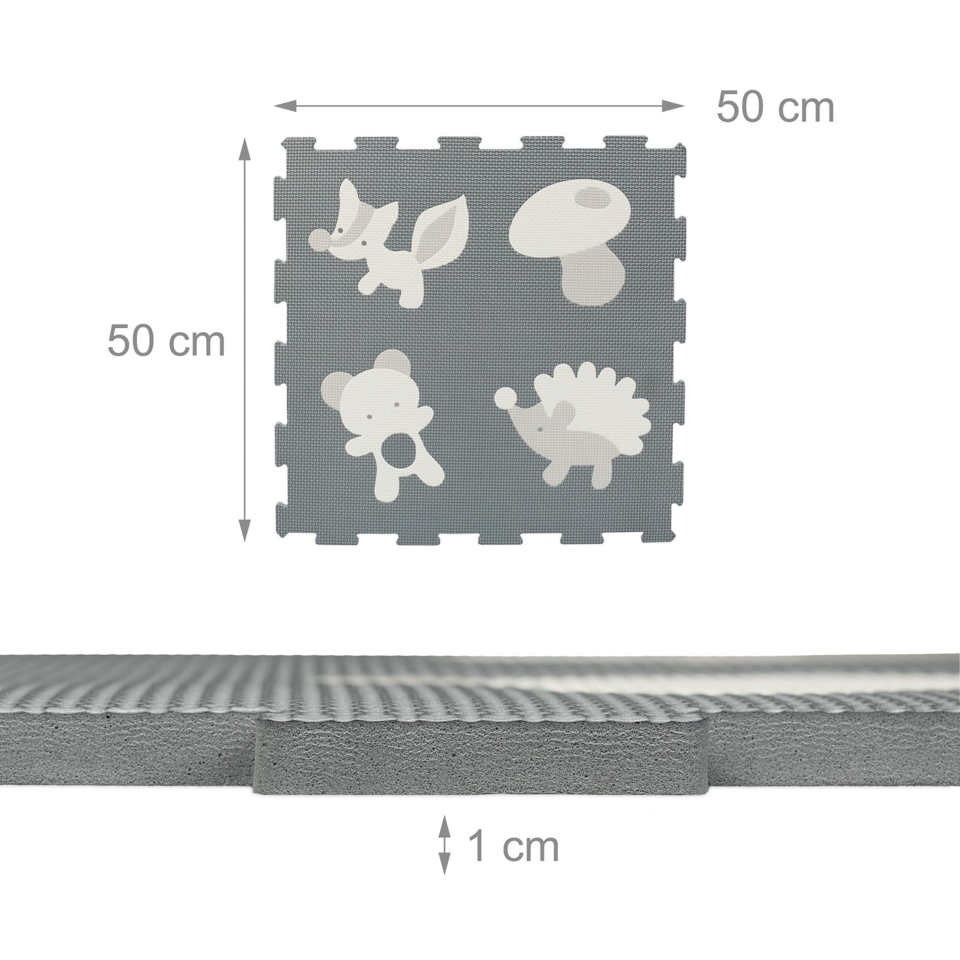 Puzzlematte Tiere Anthrazit-Weiss-Grau von Relaxdays