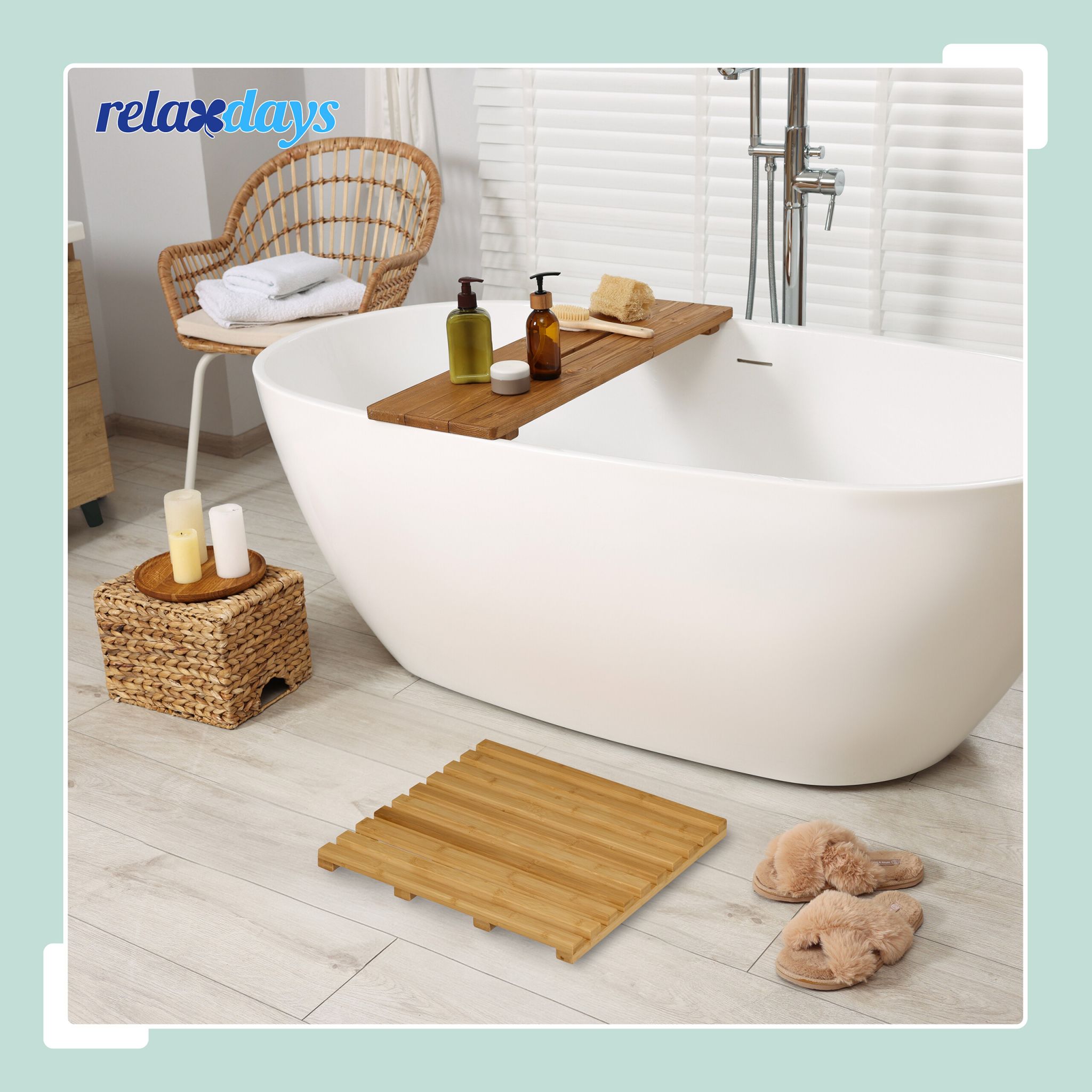 Bambus Badematte Hellbraun von Relaxdays