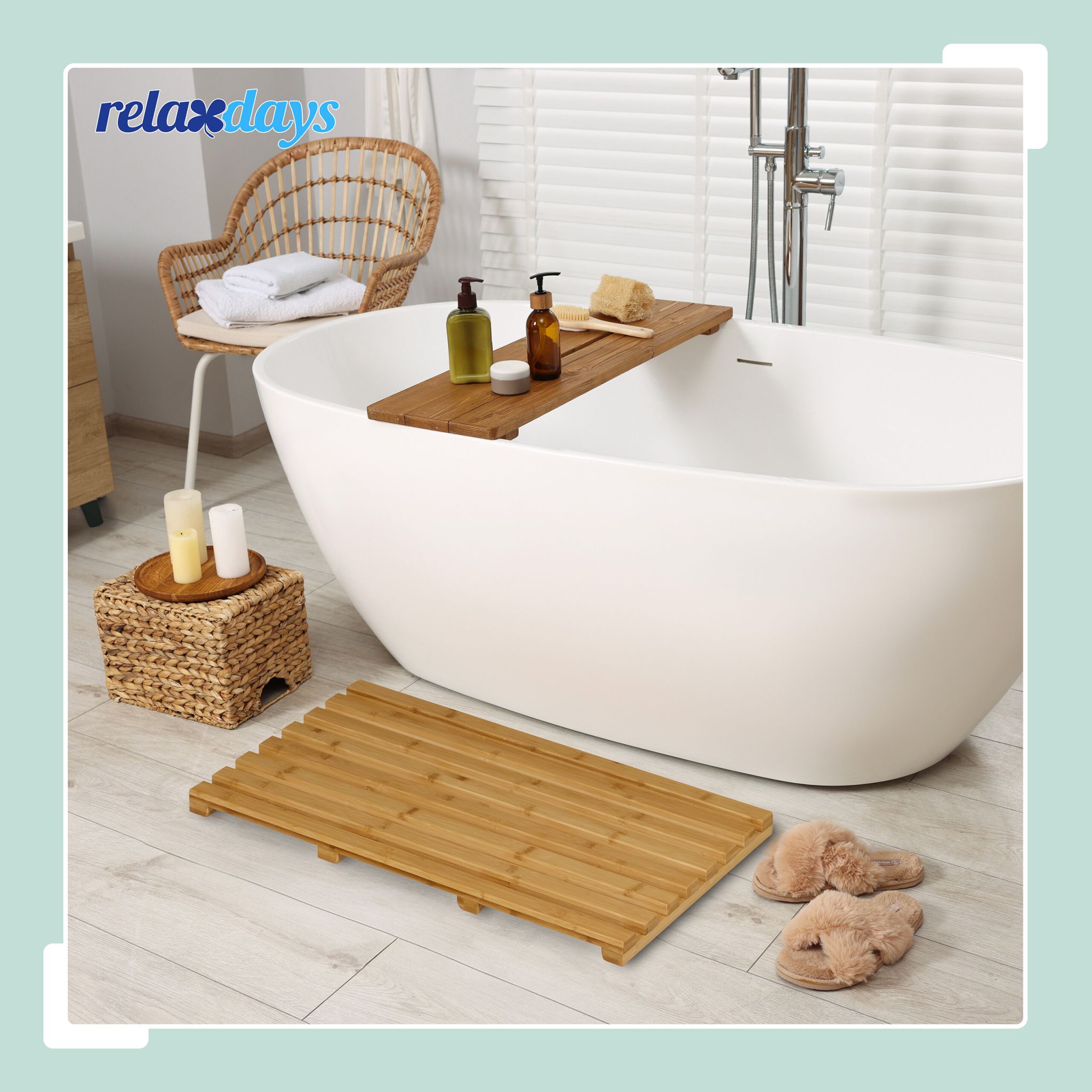 Bambus Badematte Hellbraun von Relaxdays