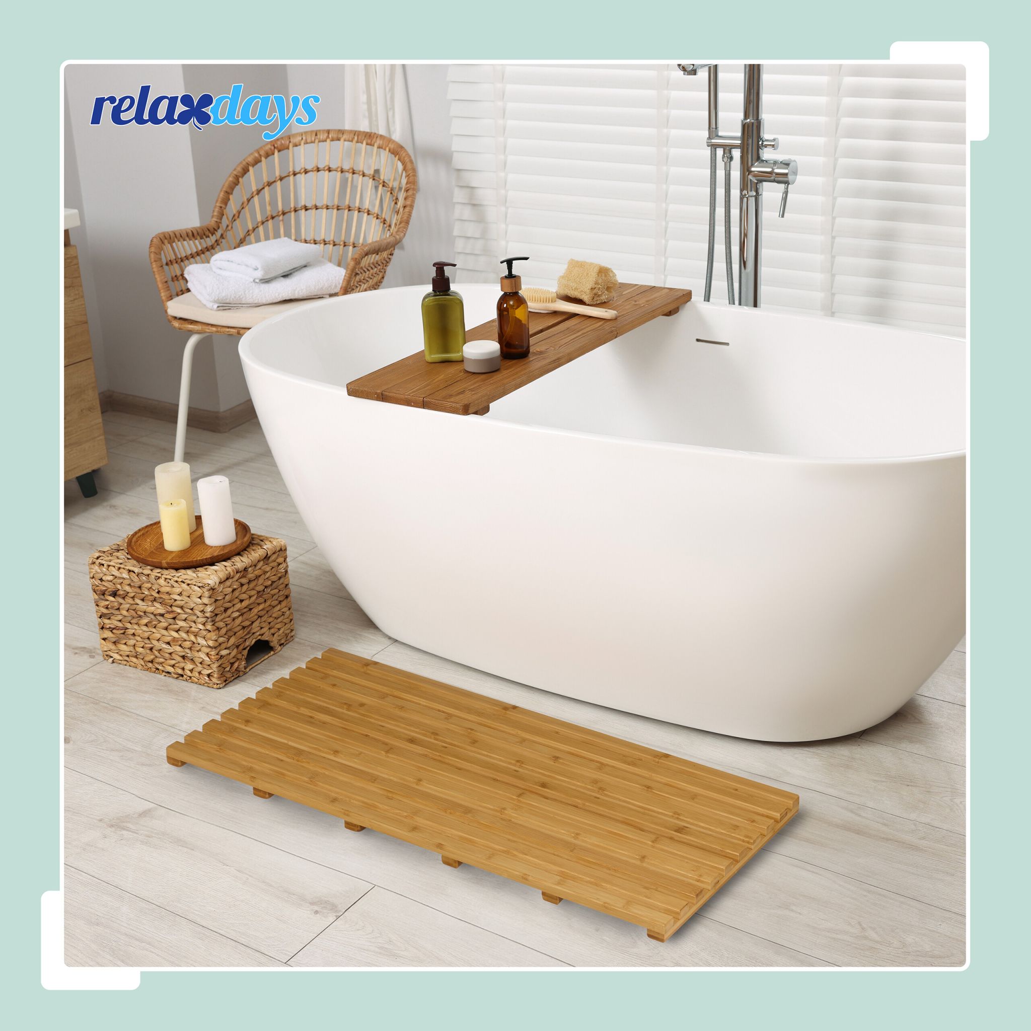 Bambus Badematte Hellbraun von Relaxdays