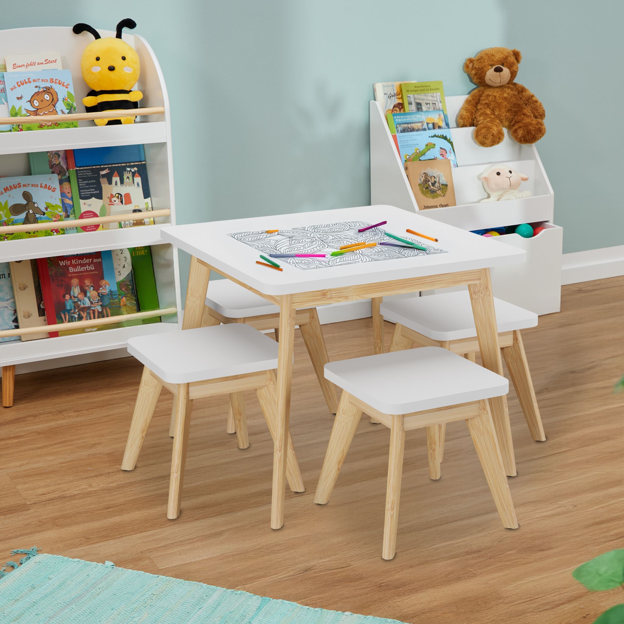 Kindersitzgruppe 5tlg. Weiss-Hellbraun von Relaxdays