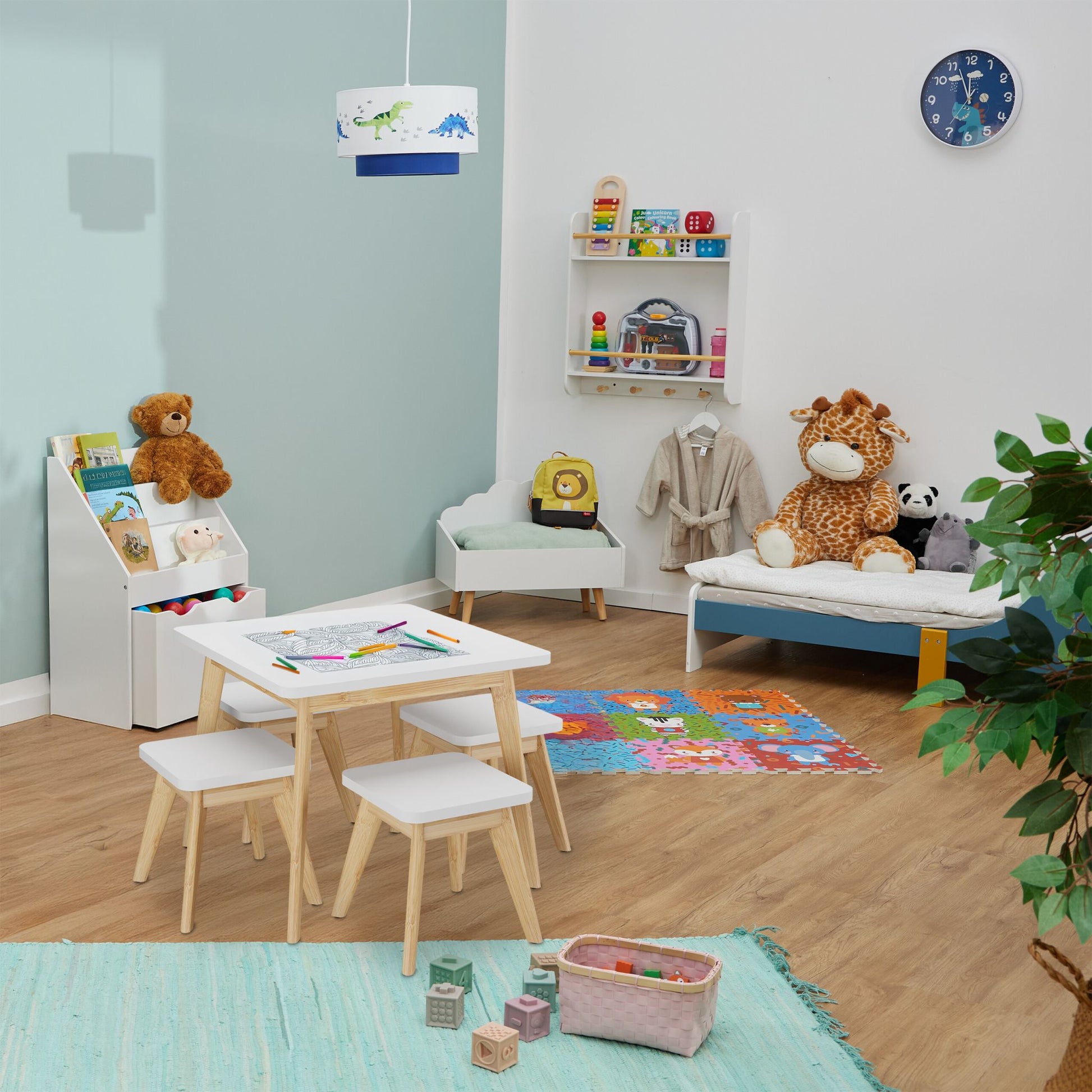 Kindersitzgruppe 5tlg. Weiss-Hellbraun von Relaxdays