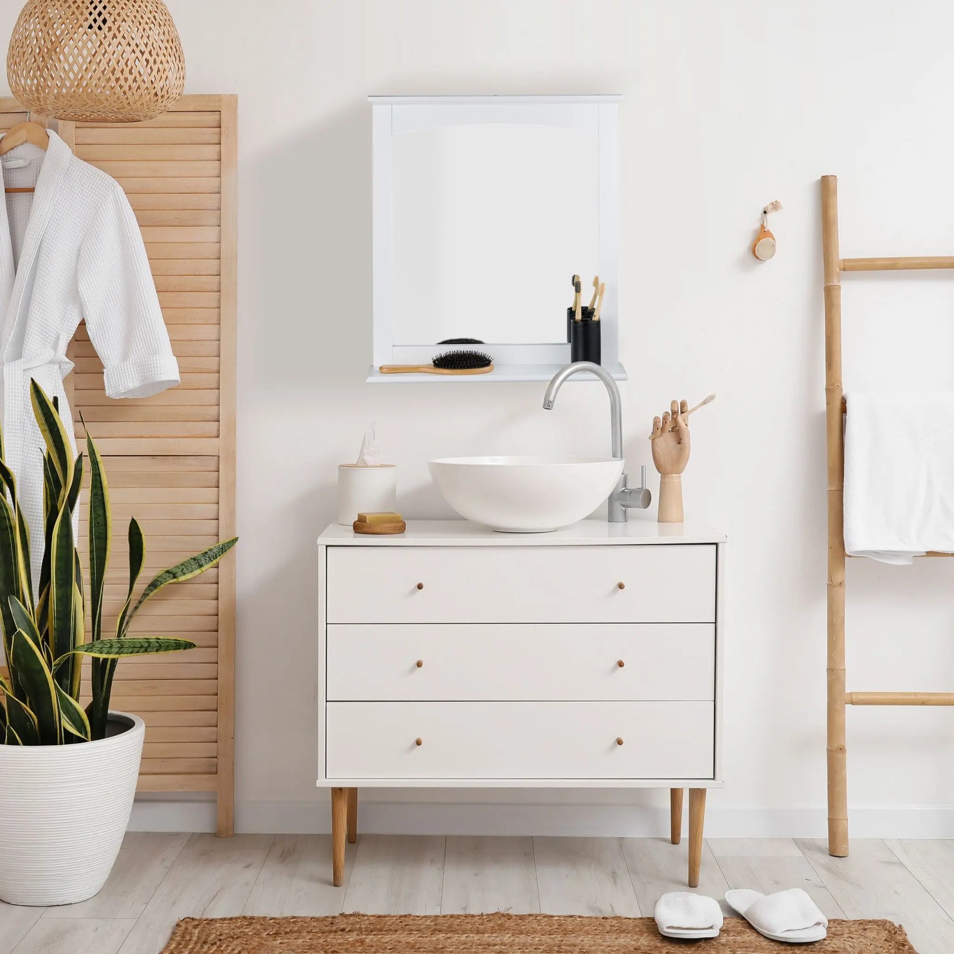 Badezimmerspiegel mit Ablage MDF Weiss von Relaxdays