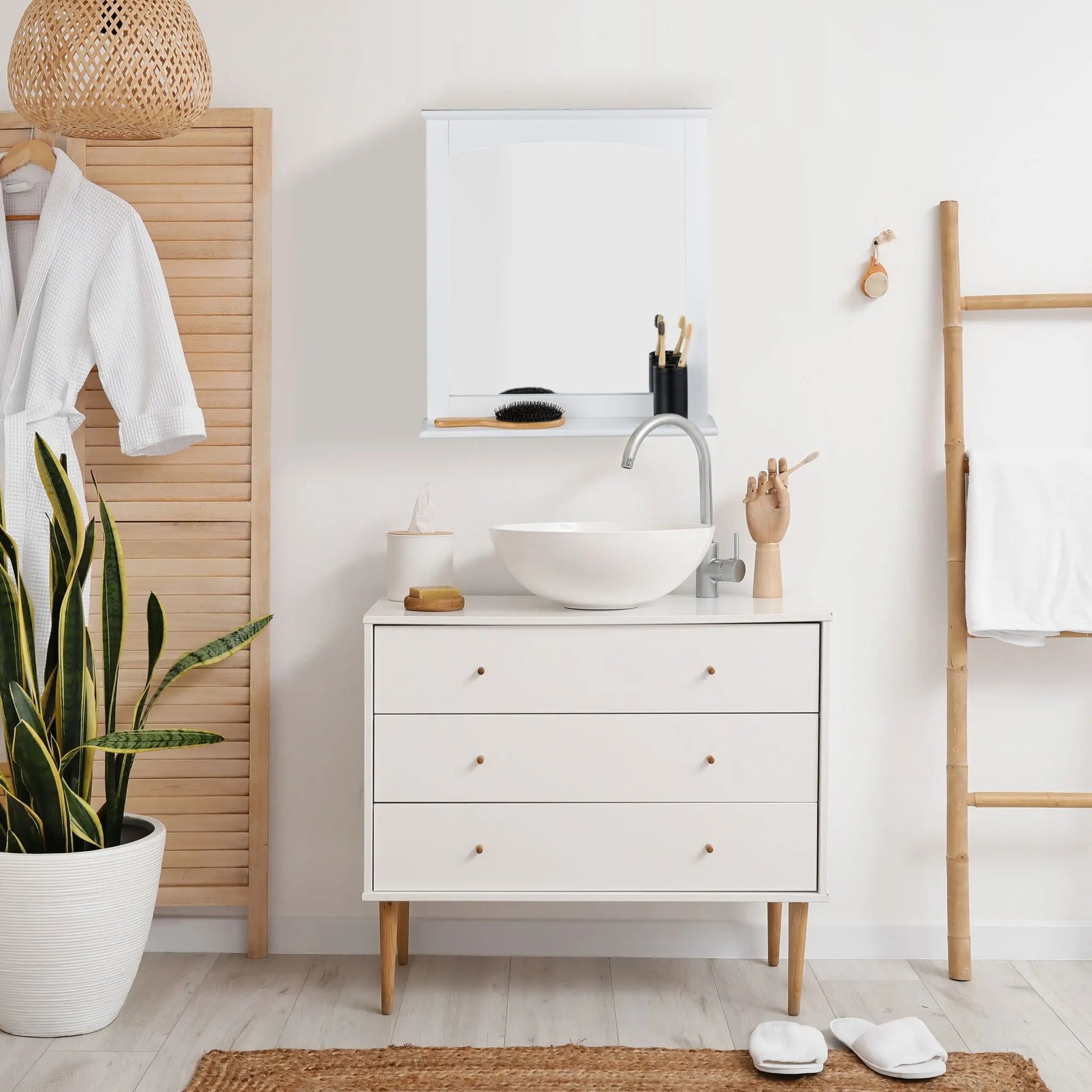 Badezimmerspiegel mit Ablage MDF Weiss von Relaxdays
