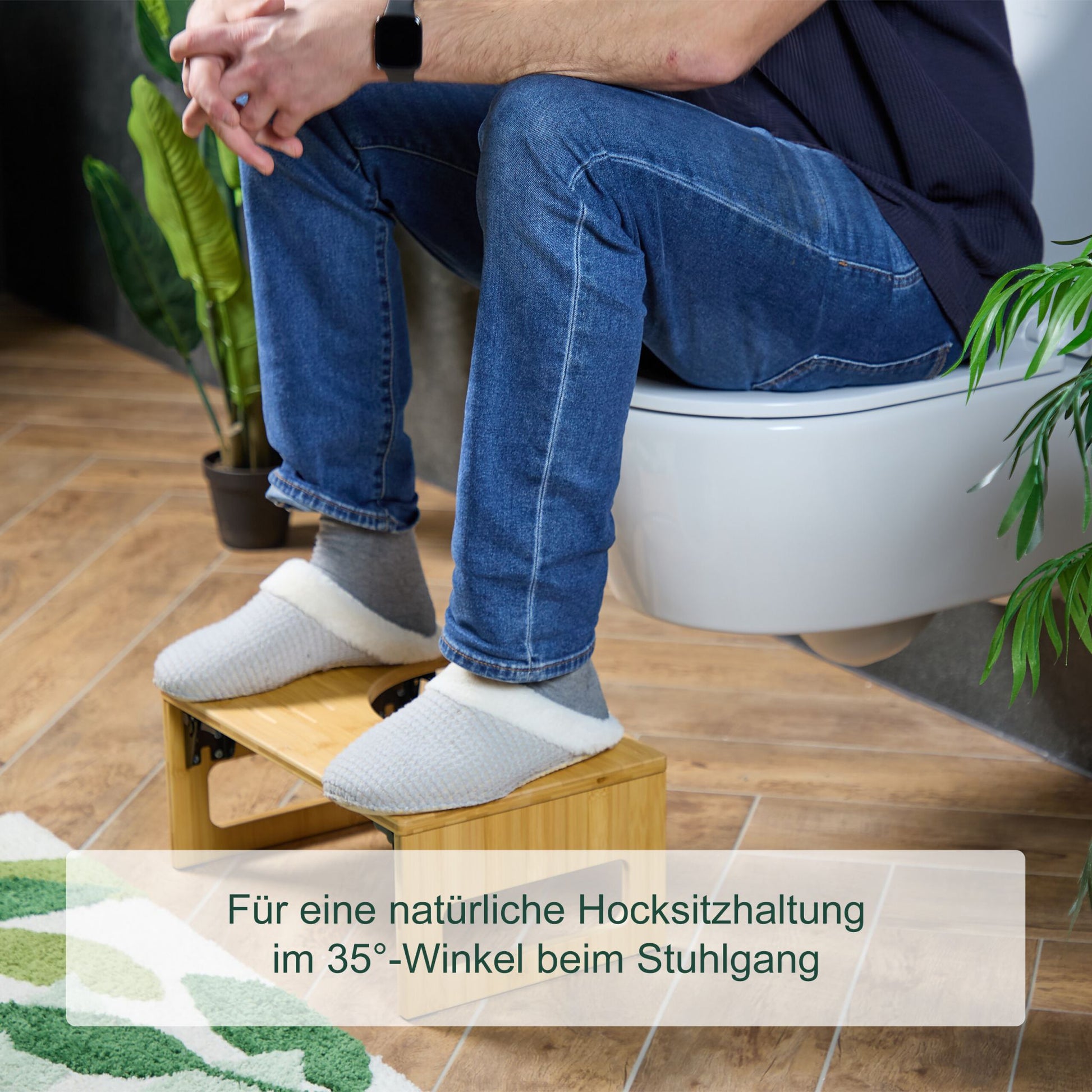 Klappbarer Toilettenhocker Bambus Hellbraun-Schwarz von Relaxdays