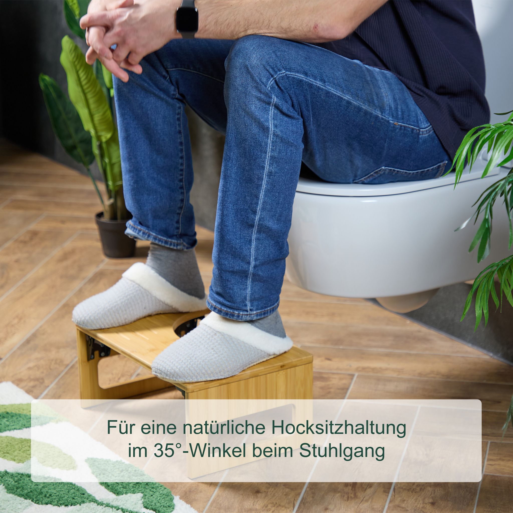 Klappbarer Toilettenhocker Bambus Hellbraun-Schwarz von Relaxdays