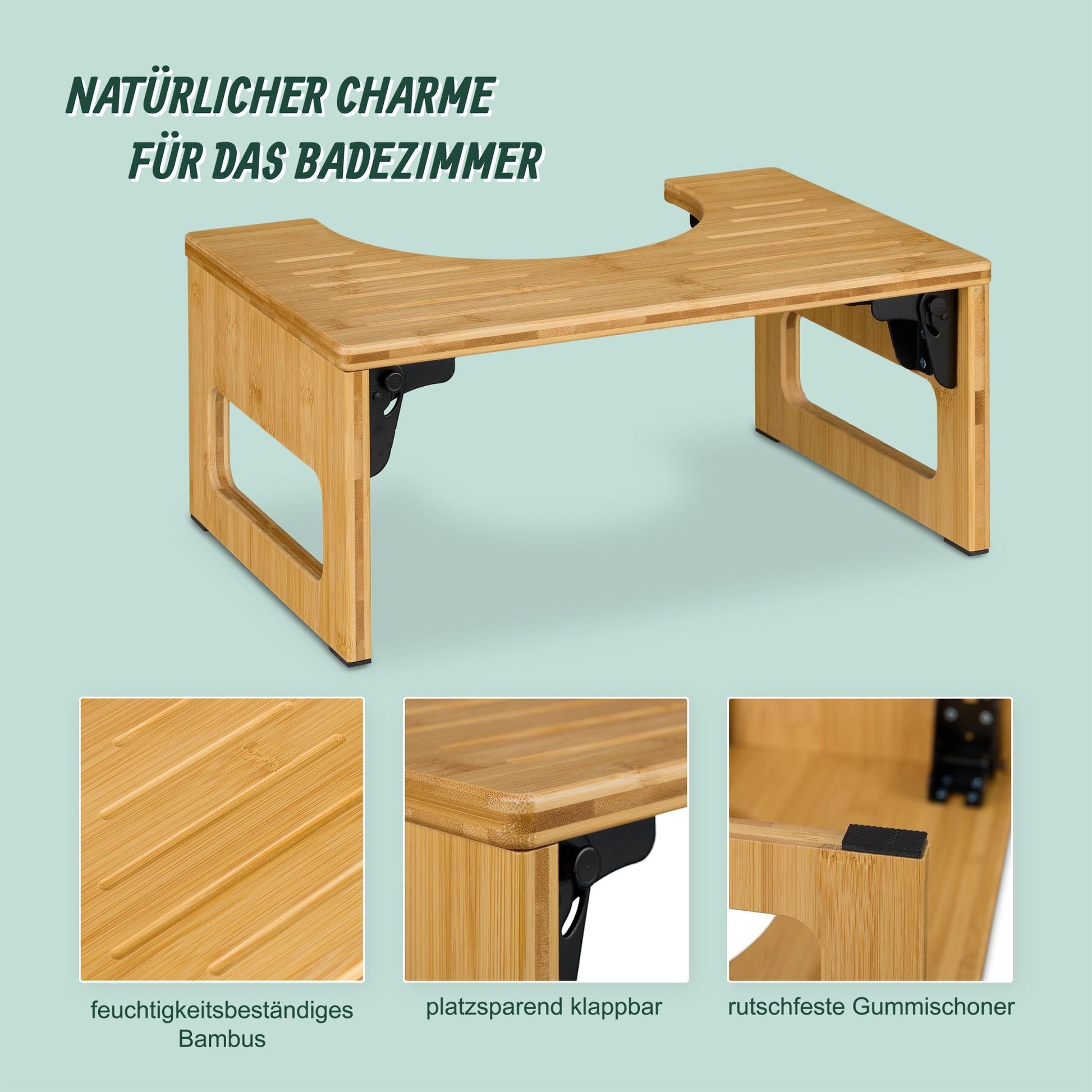 Klappbarer Toilettenhocker Bambus Hellbraun-Schwarz von Relaxdays