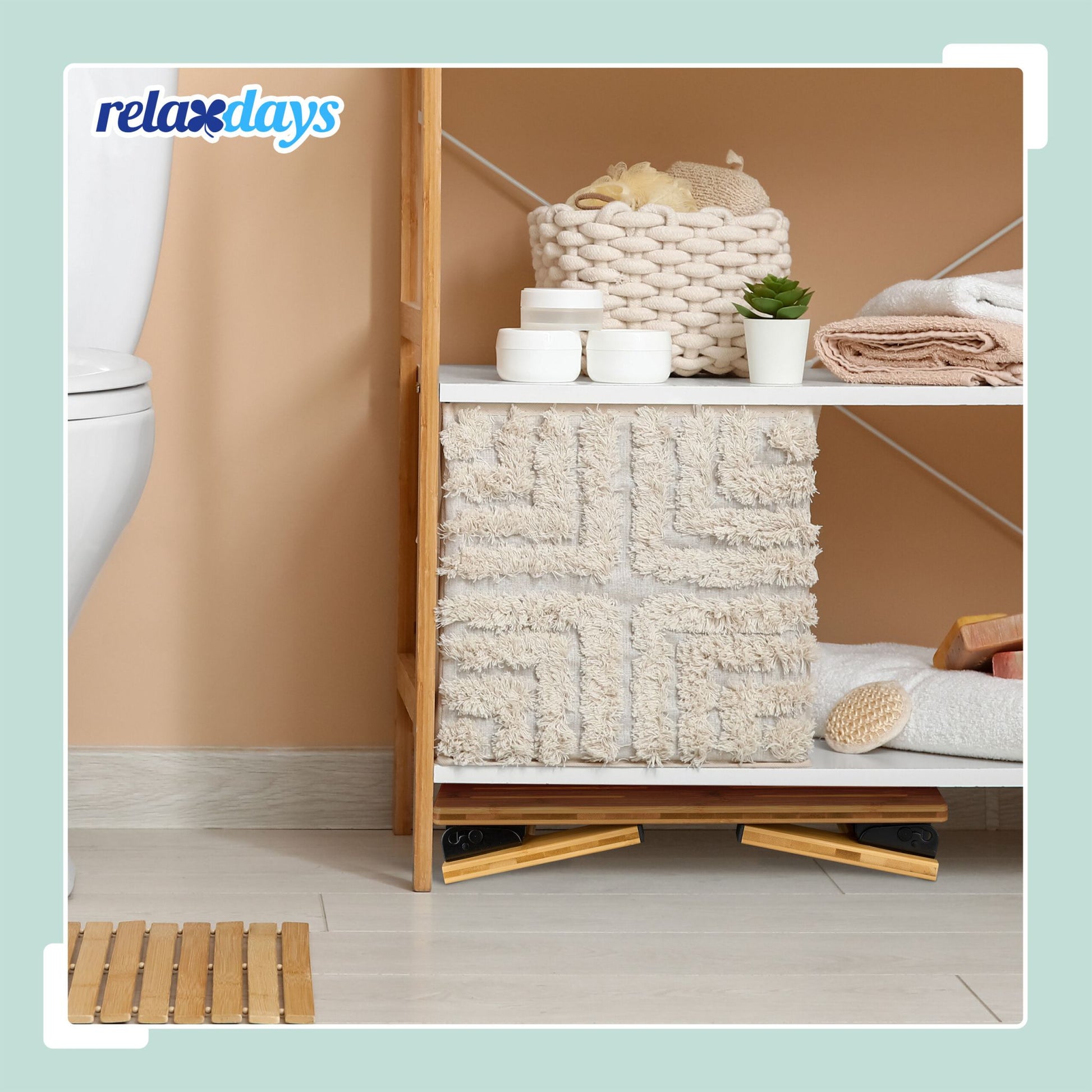 Klappbarer Toilettenhocker Bambus Hellbraun-Schwarz von Relaxdays