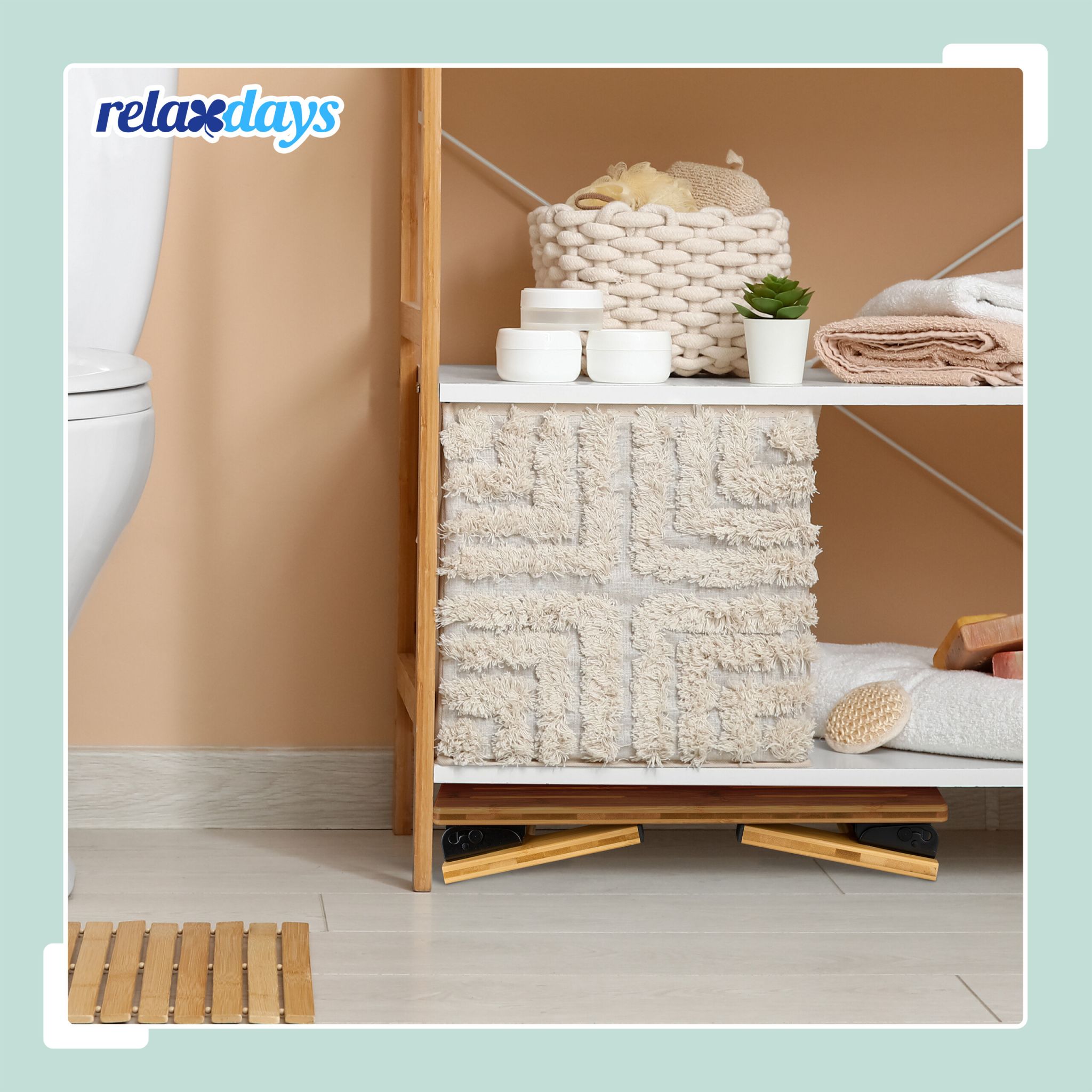 Klappbarer Toilettenhocker Bambus Hellbraun-Schwarz von Relaxdays