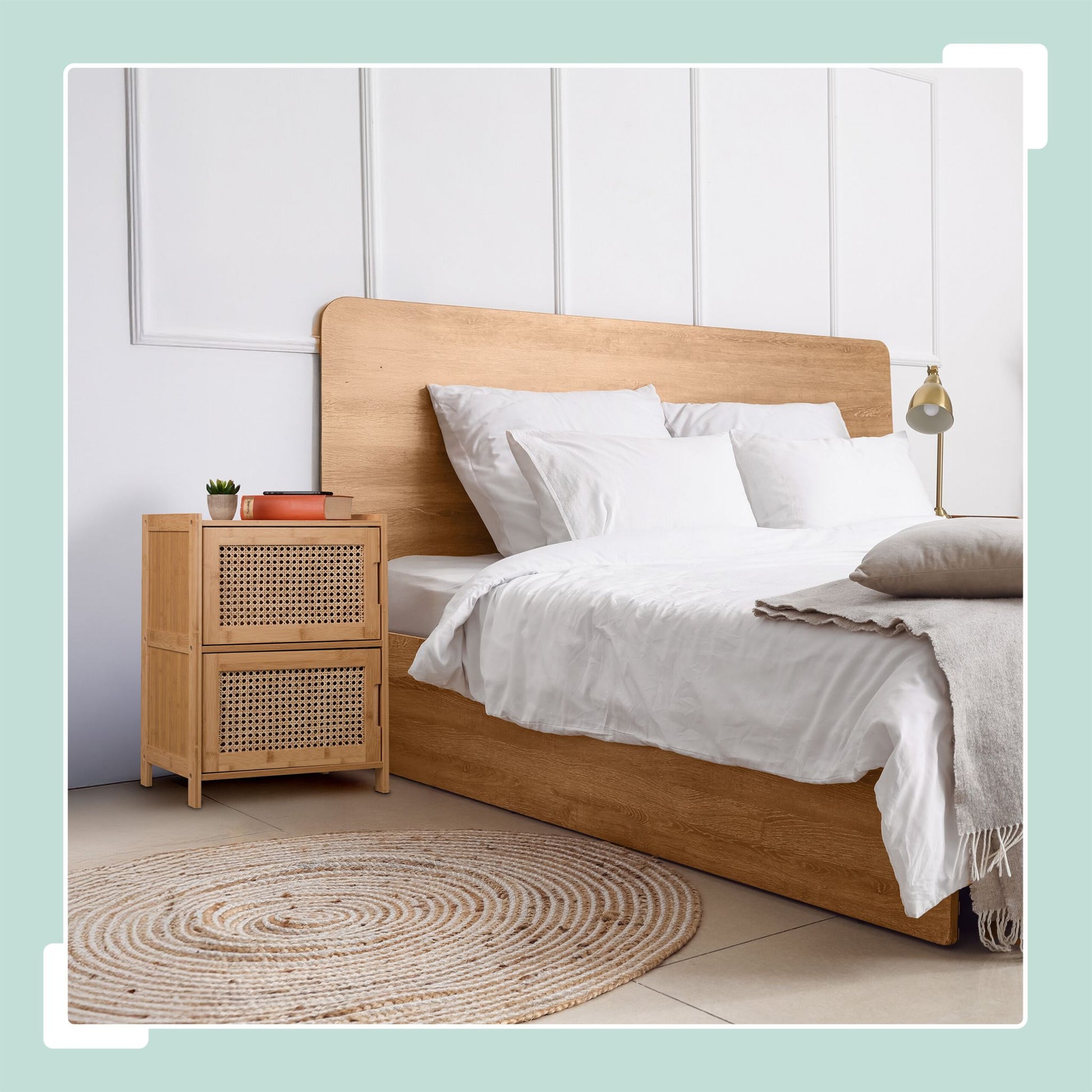 Beistellschrank mit 2 Rattan-Türen Hellbraun von Relaxdays