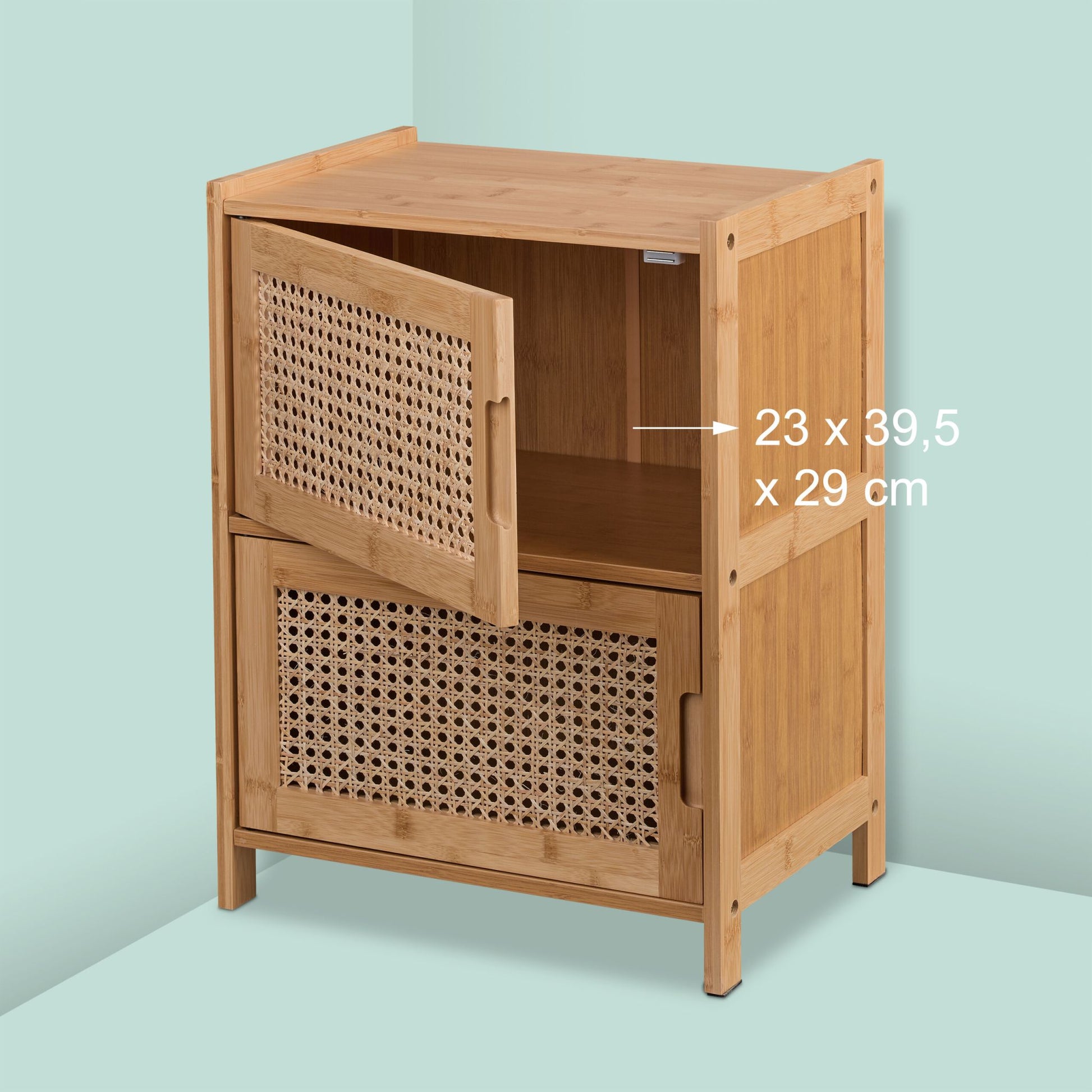 Beistellschrank mit 2 Rattan-Türen Hellbraun von Relaxdays