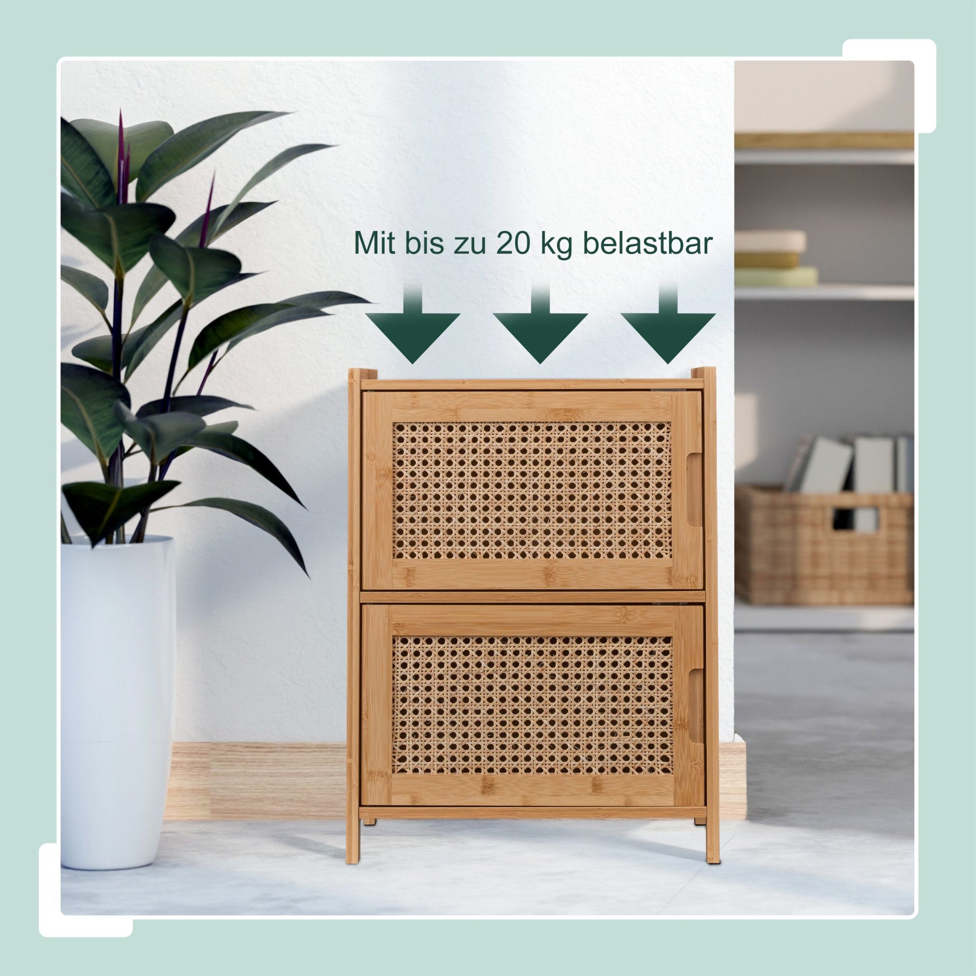 Beistellschrank mit 2 Rattan-Türen Hellbraun von Relaxdays