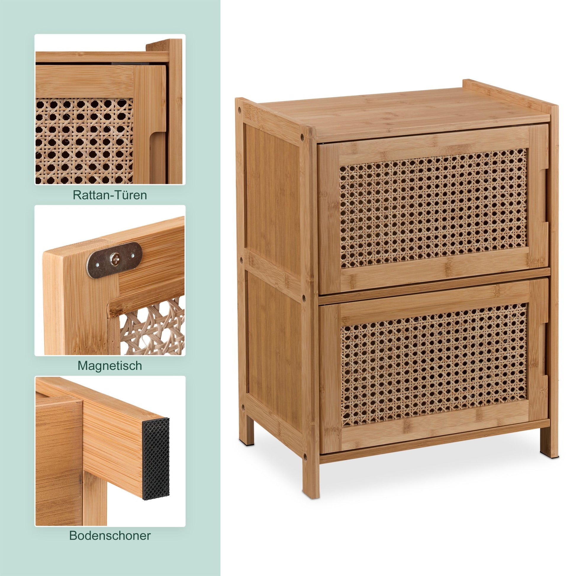 Beistellschrank mit 2 Rattan-Türen Hellbraun von Relaxdays