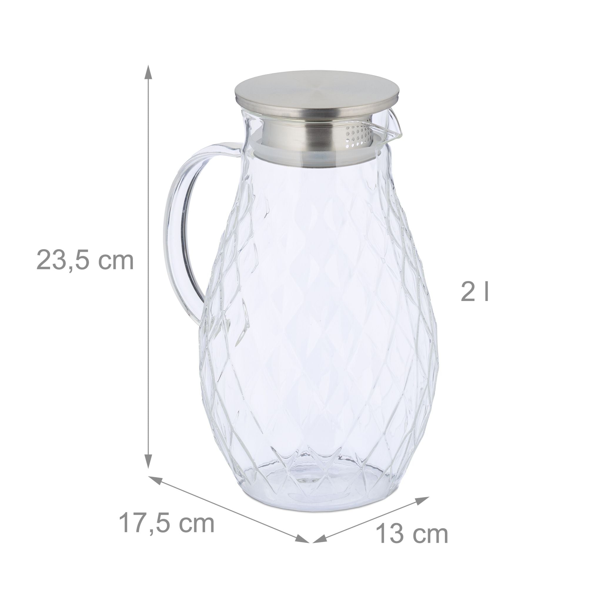 Glaskaraffe mit Deckel 2L Silber-Transparent von Relaxdays