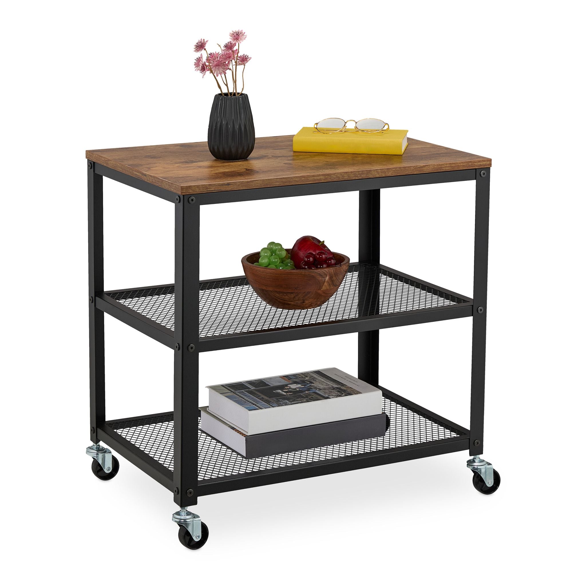 Rollwagen Industrial Design Dunkelbraun-Schwarz von Relaxdays