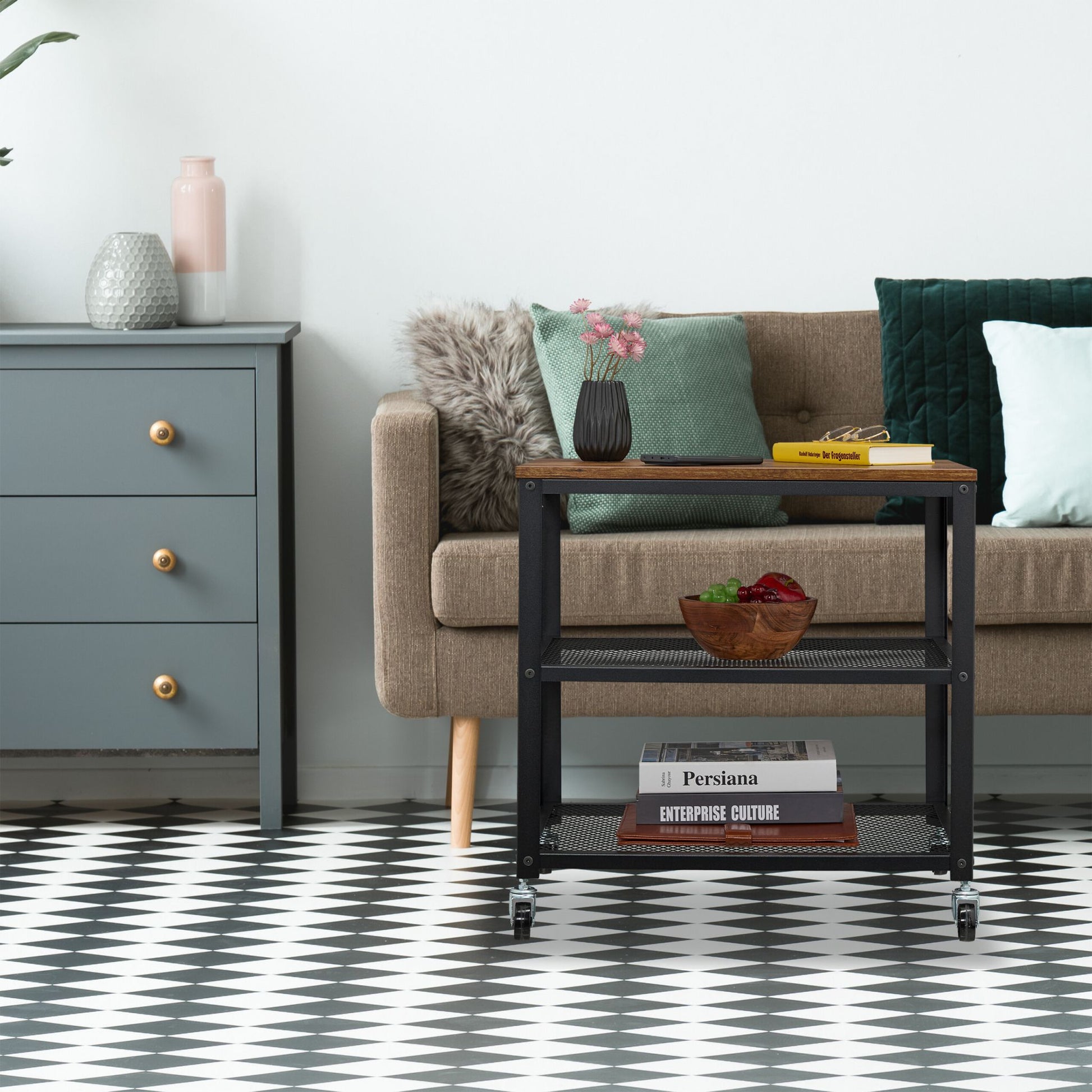 Rollwagen Industrial Design Dunkelbraun-Schwarz von Relaxdays