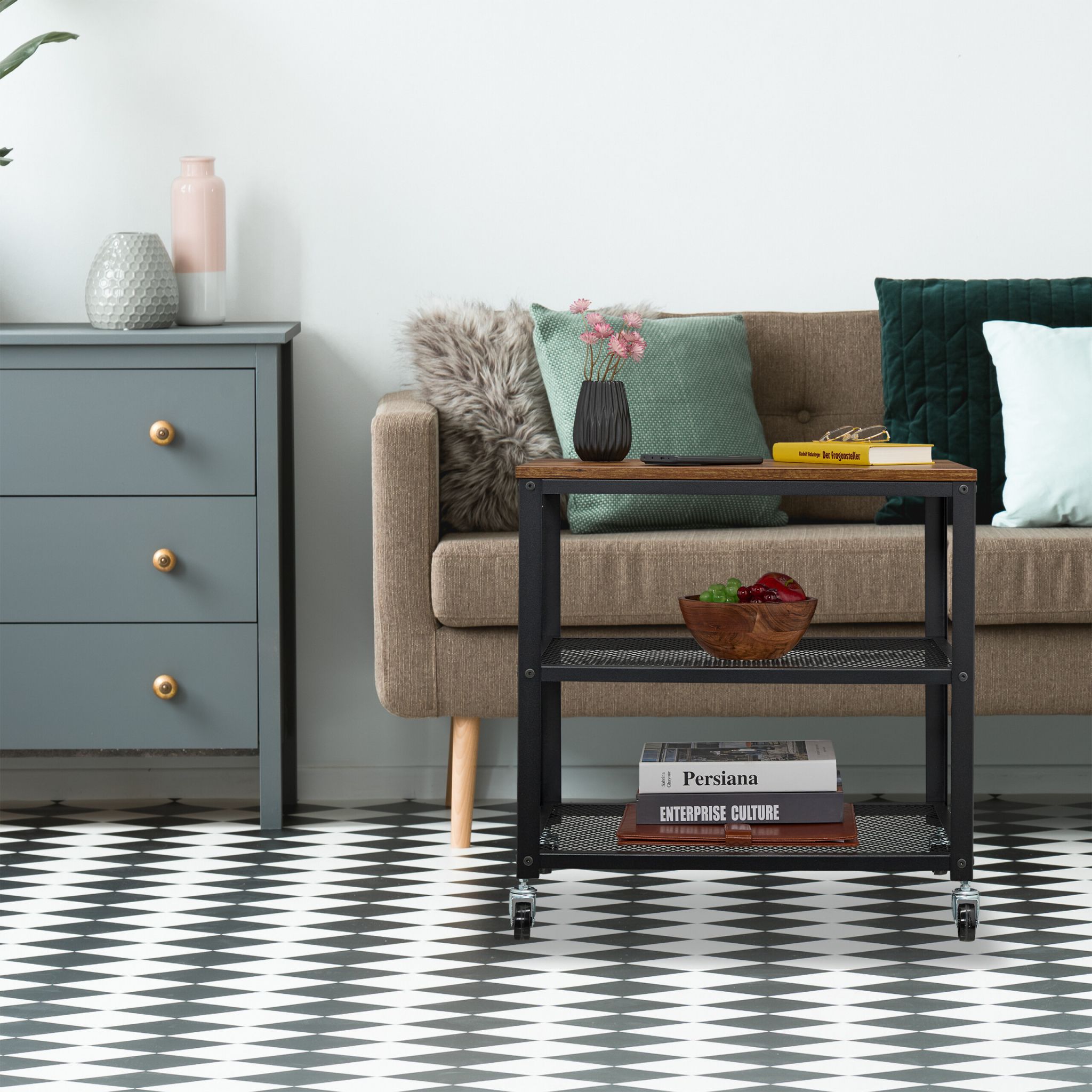 Rollwagen Industrial Design Dunkelbraun-Schwarz von Relaxdays