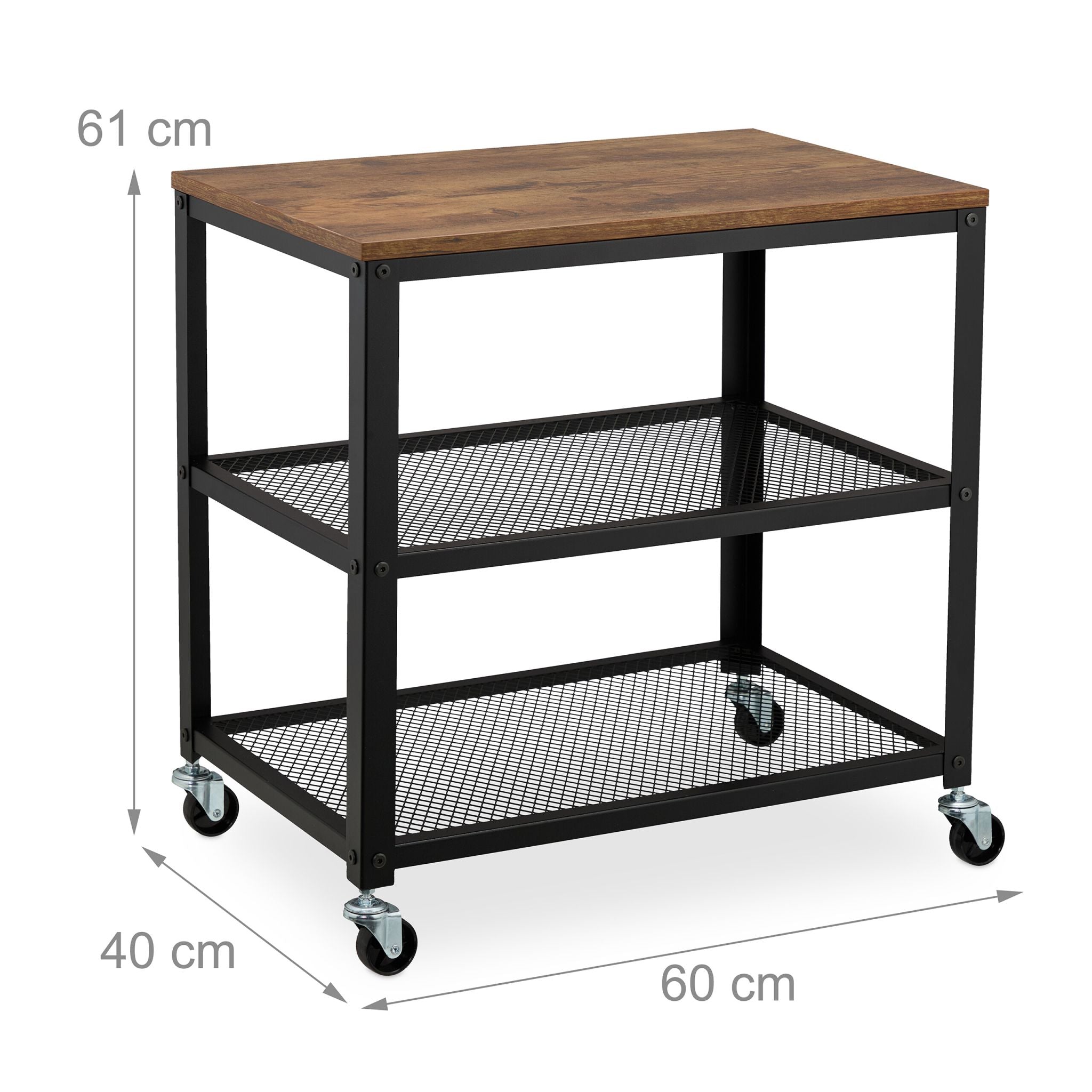 Rollwagen Industrial Design Dunkelbraun-Schwarz von Relaxdays
