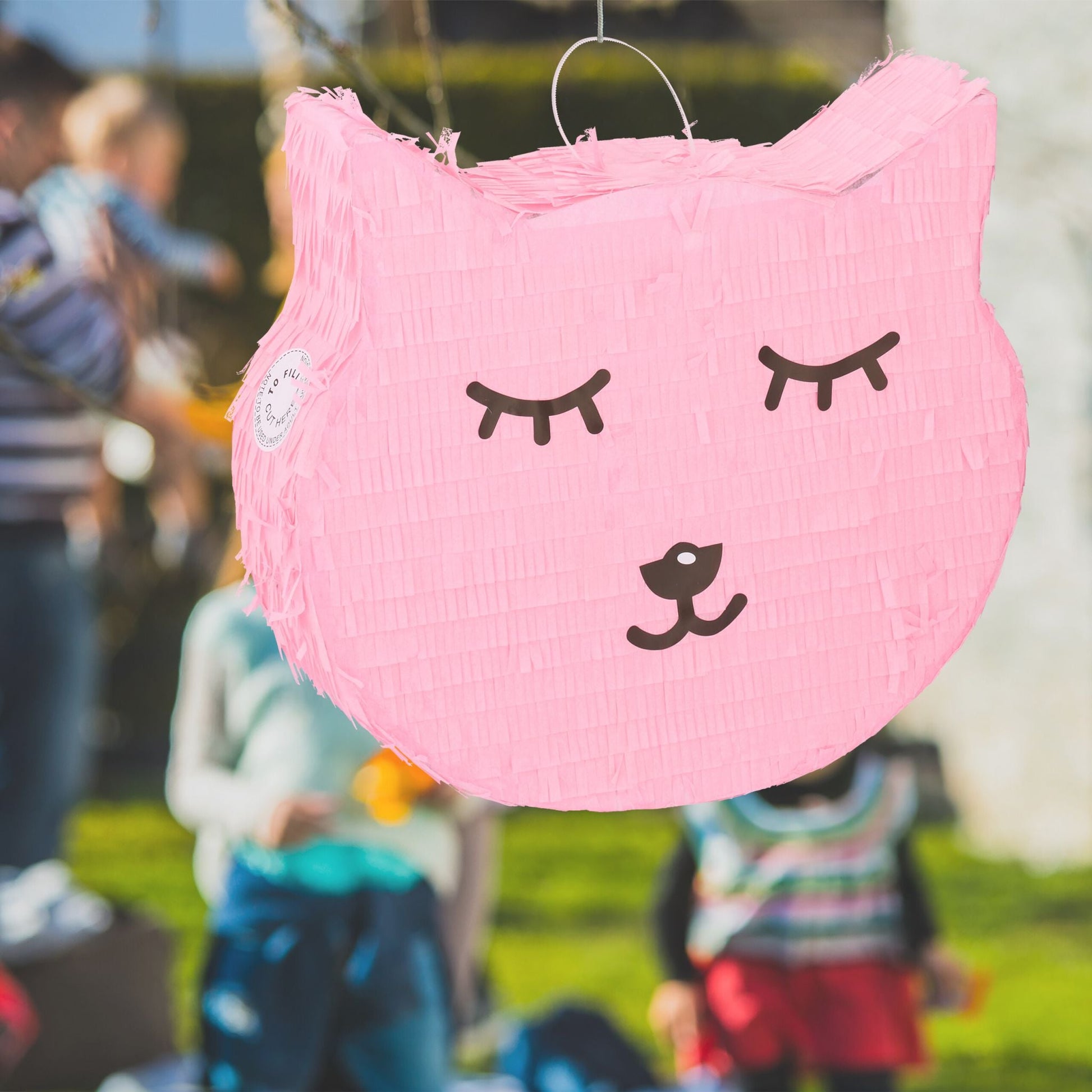 Pinata Katze mit Stab und Maske Rosa-Schwarz von Relaxdays
