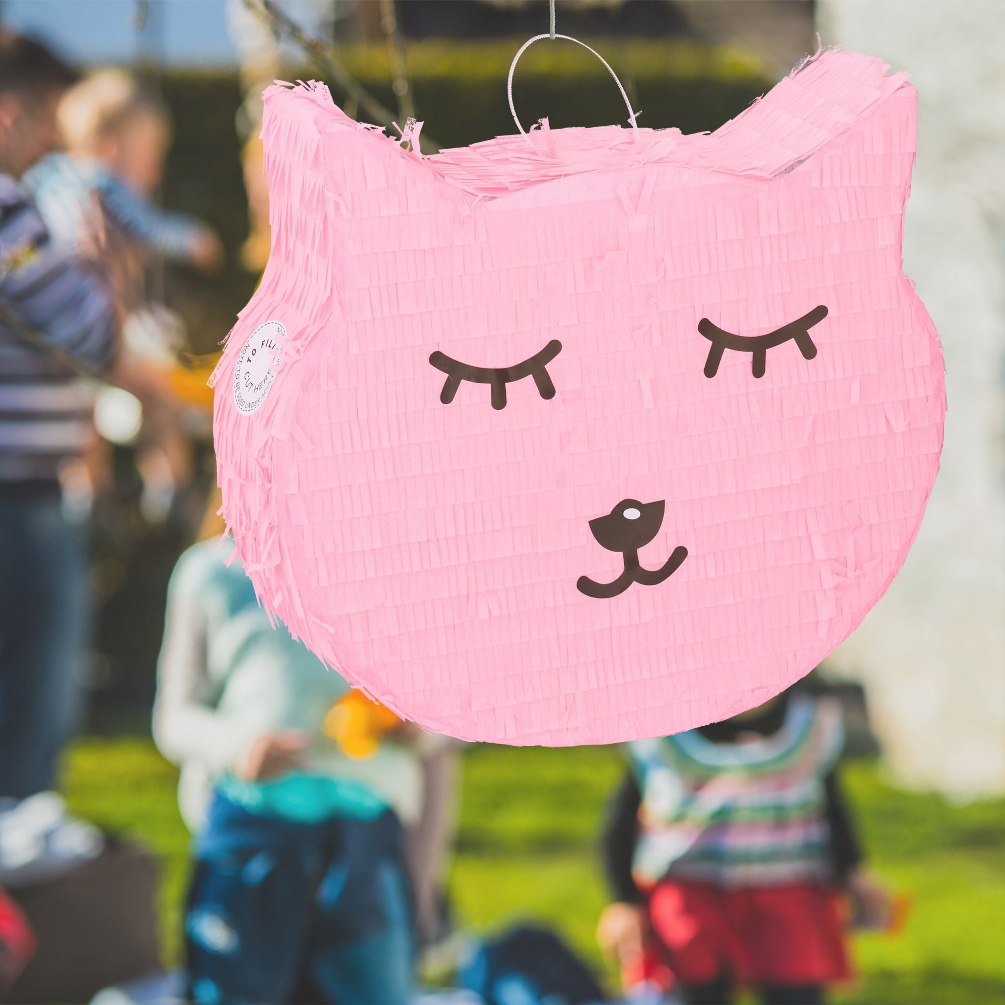 Pinata Katze mit Stab und Maske Rosa-Schwarz von Relaxdays