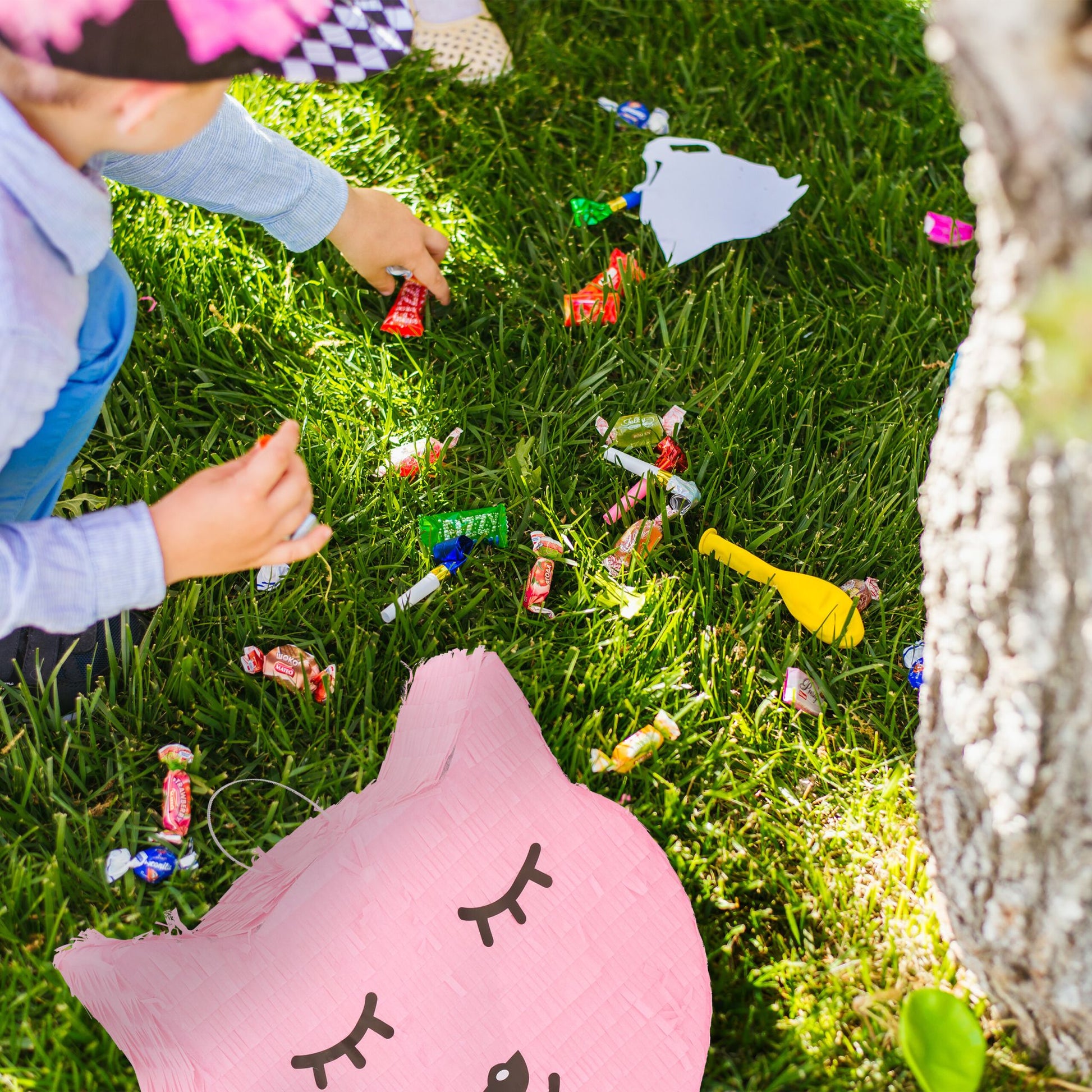 Pinata Katze mit Stab und Maske Rosa-Schwarz von Relaxdays