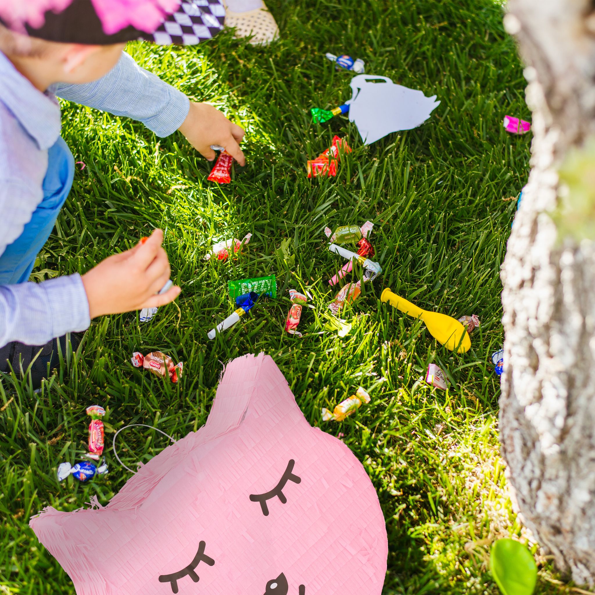 Pinata Katze mit Stab und Maske Rosa-Schwarz von Relaxdays