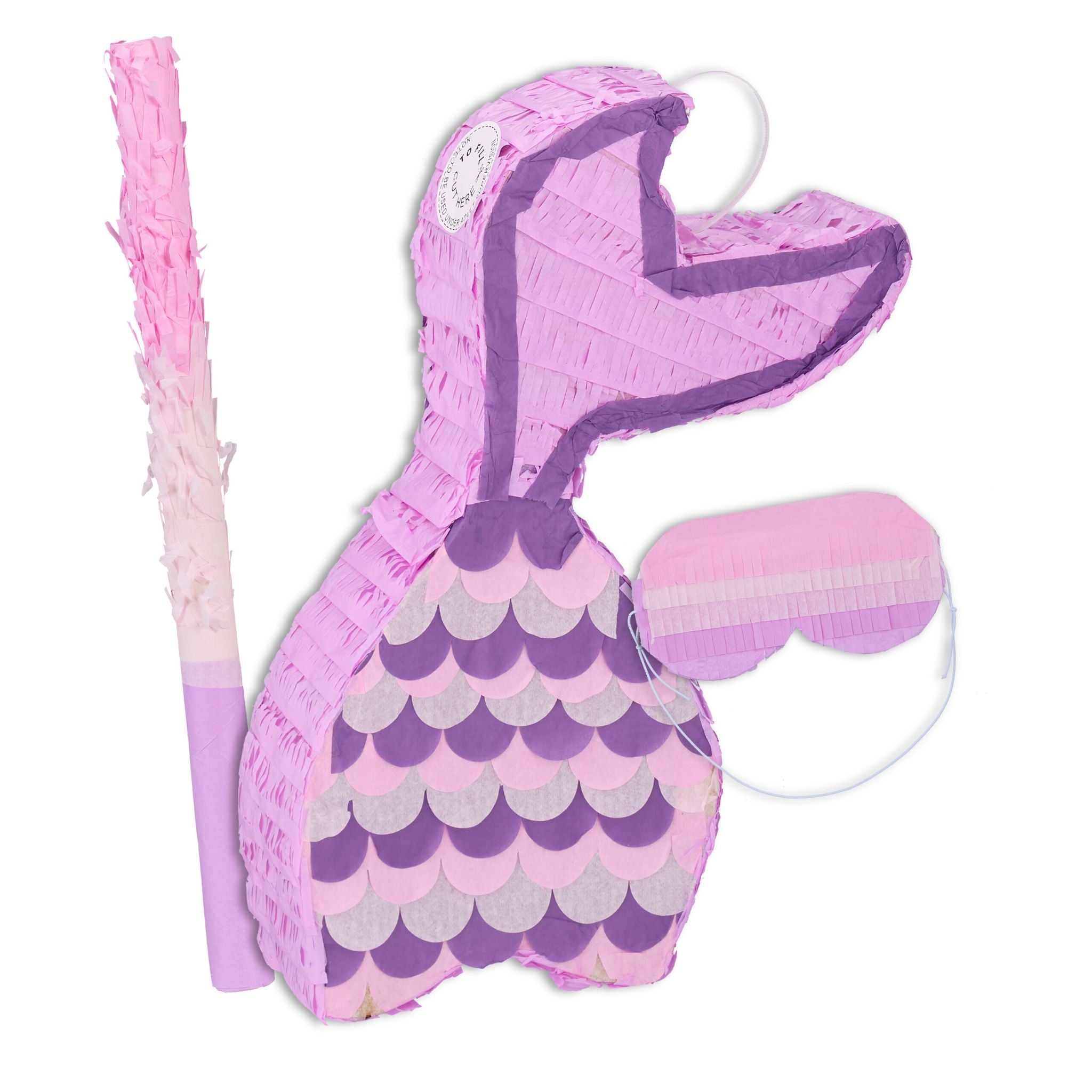 Pinata Meerjungfrau mit Stab und Maske Lila-Rosa von Relaxdays