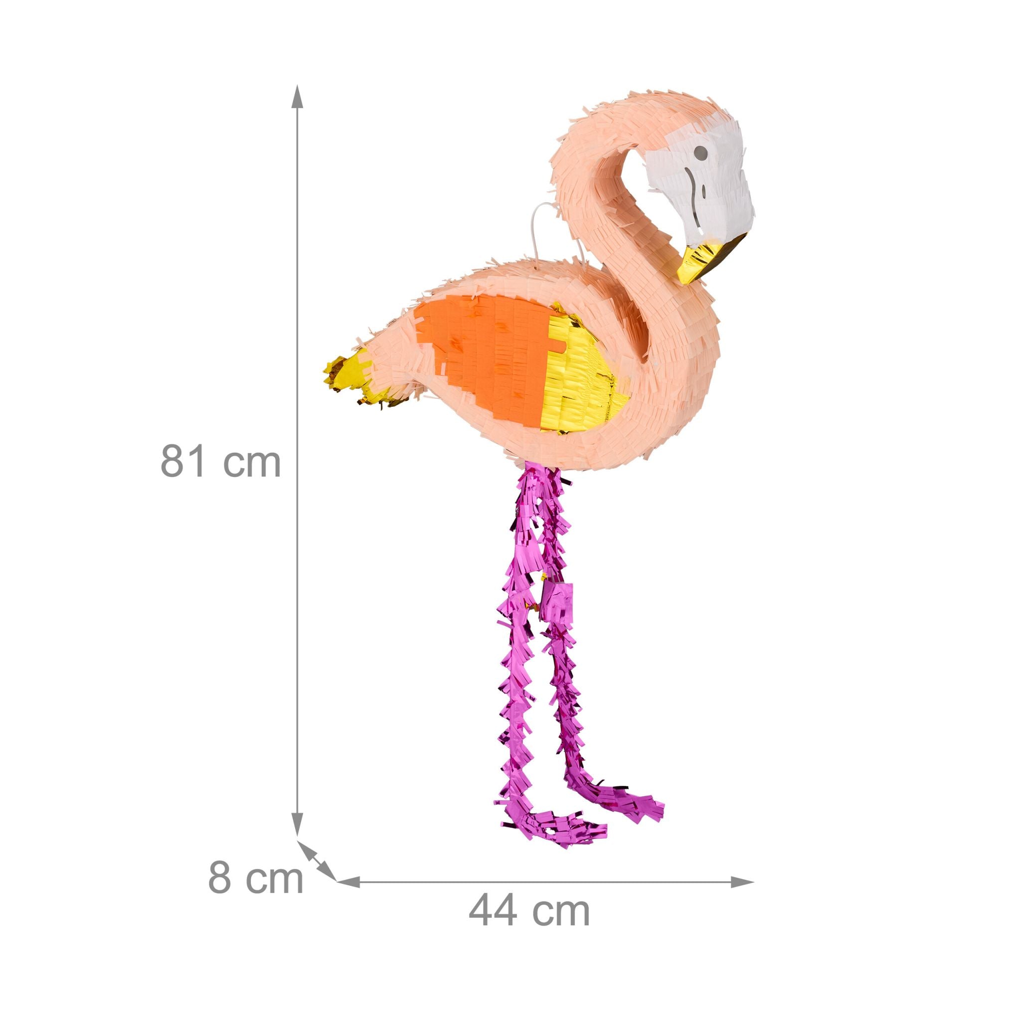 Pinata Flamingo mit Stab und Maske Gold-Orange-Pink von Relaxdays