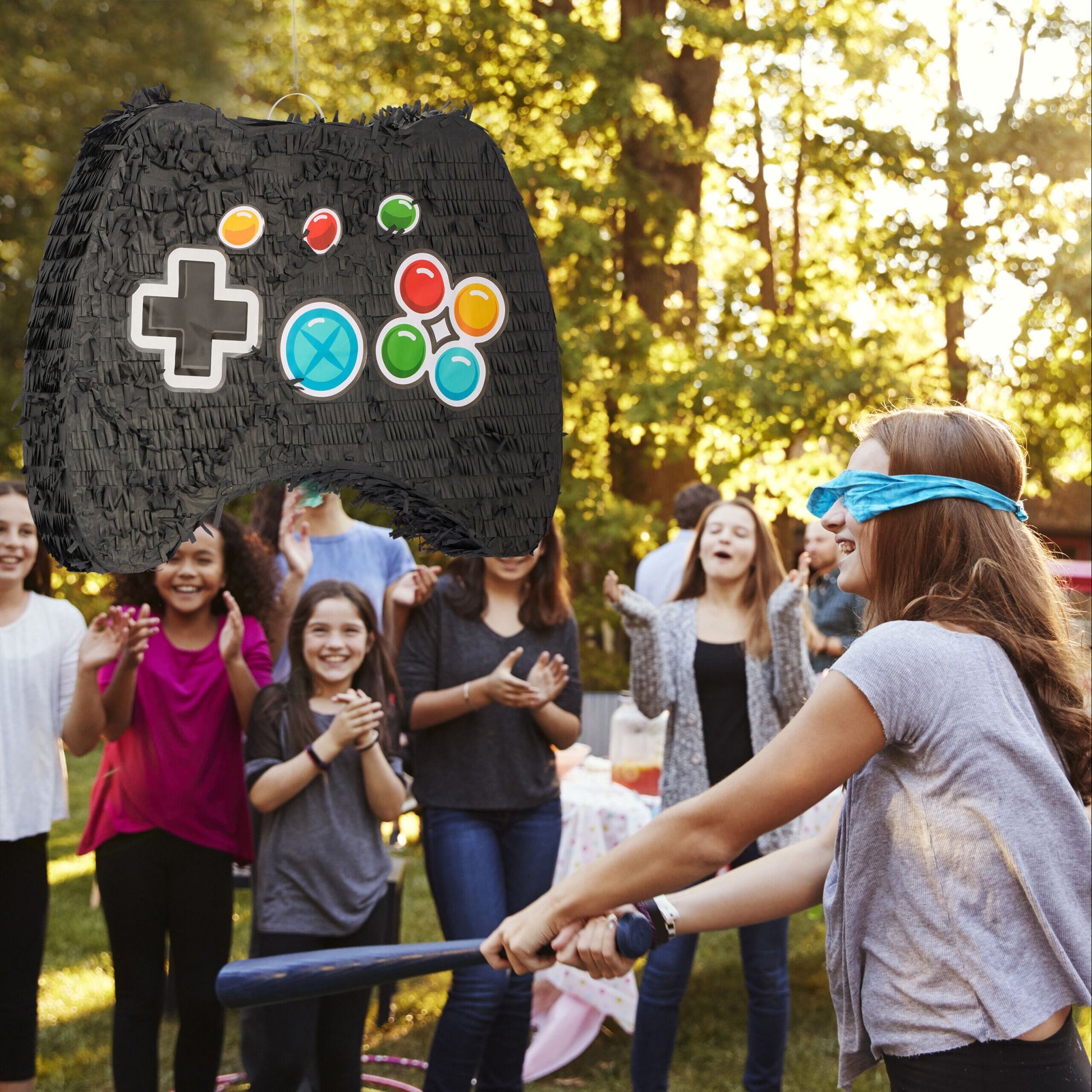 Pinata Controller mit Stab und Maske Blau-Rot-Schwarz von Relaxdays
