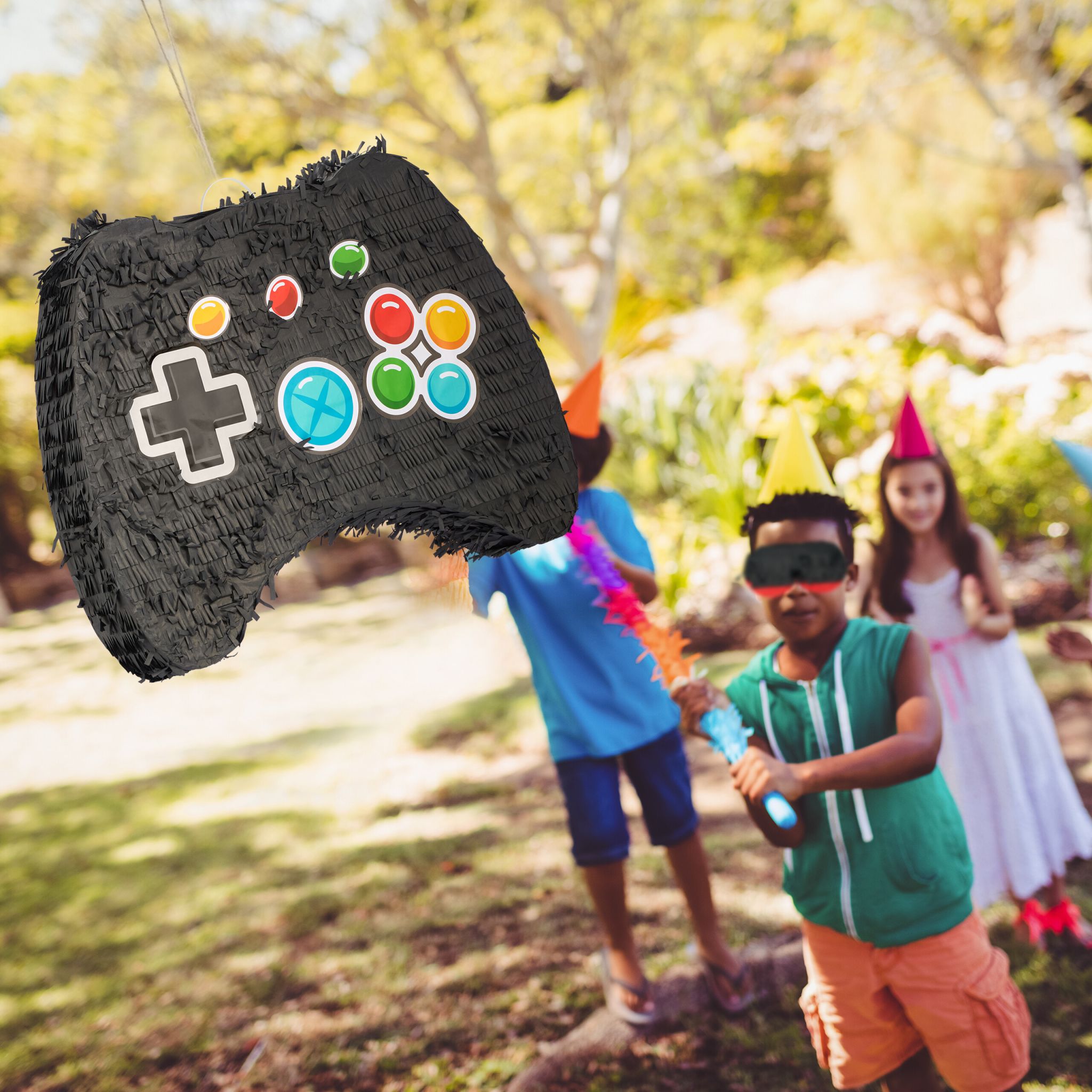 Pinata Controller mit Stab und Maske Blau-Rot-Schwarz von Relaxdays