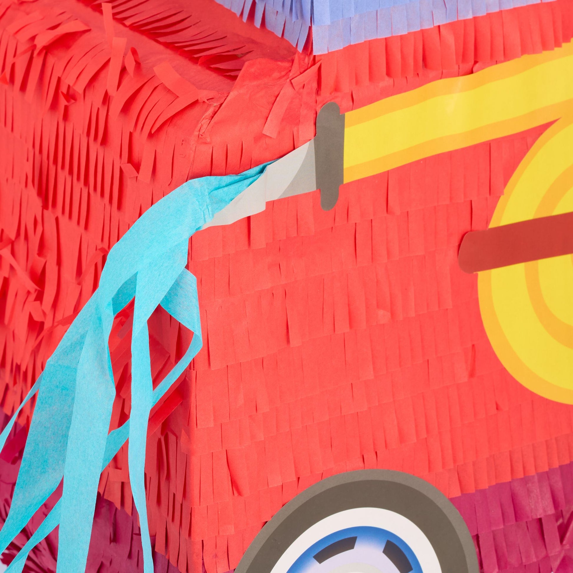Pinata Feuerwehrauto mit Stab und Maske Blau-Rot-Schwarz von Relaxdays