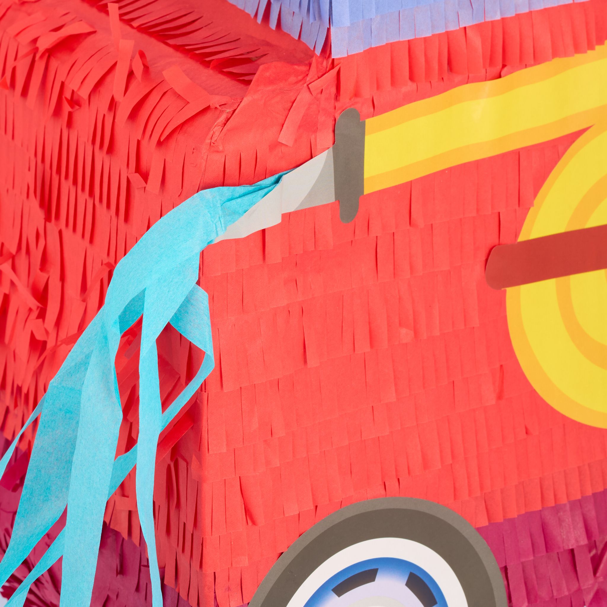 Pinata Feuerwehrauto mit Stab und Maske Blau-Rot-Schwarz von Relaxdays