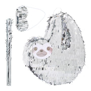Pinata Faultier mit Stab und Maske Silber-Grau von Relaxdays