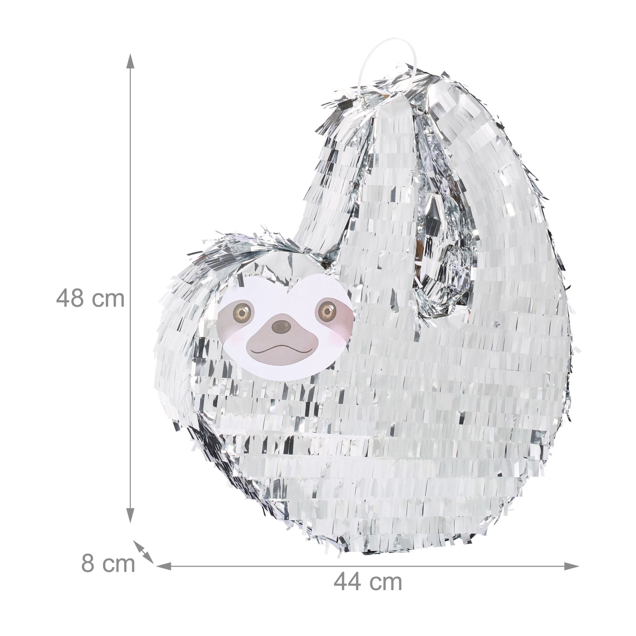 Pinata Faultier mit Stab und Maske Silber-Grau von Relaxdays